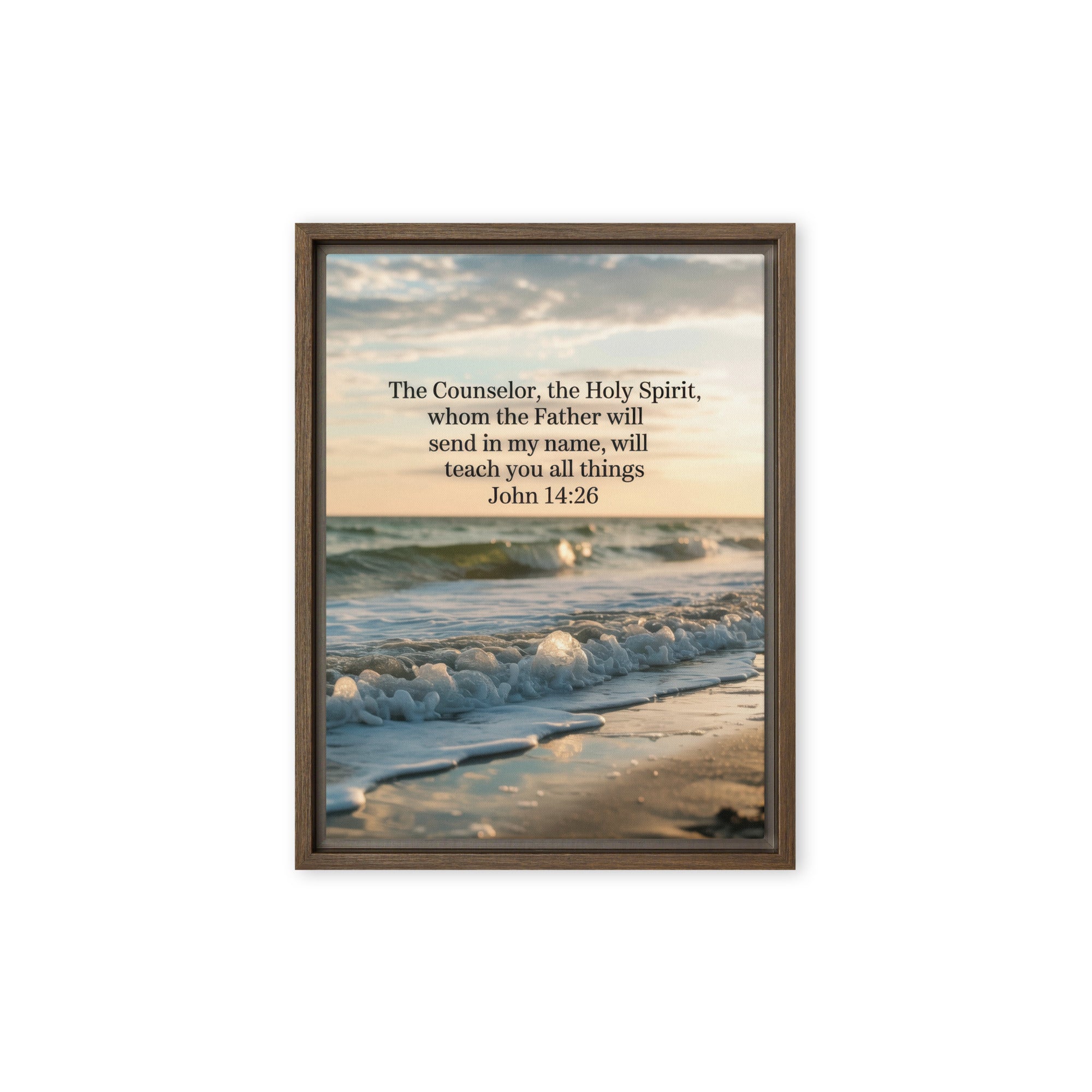 John 14:26 Bible Verse You All Framed Canvas Brown 9″×12″