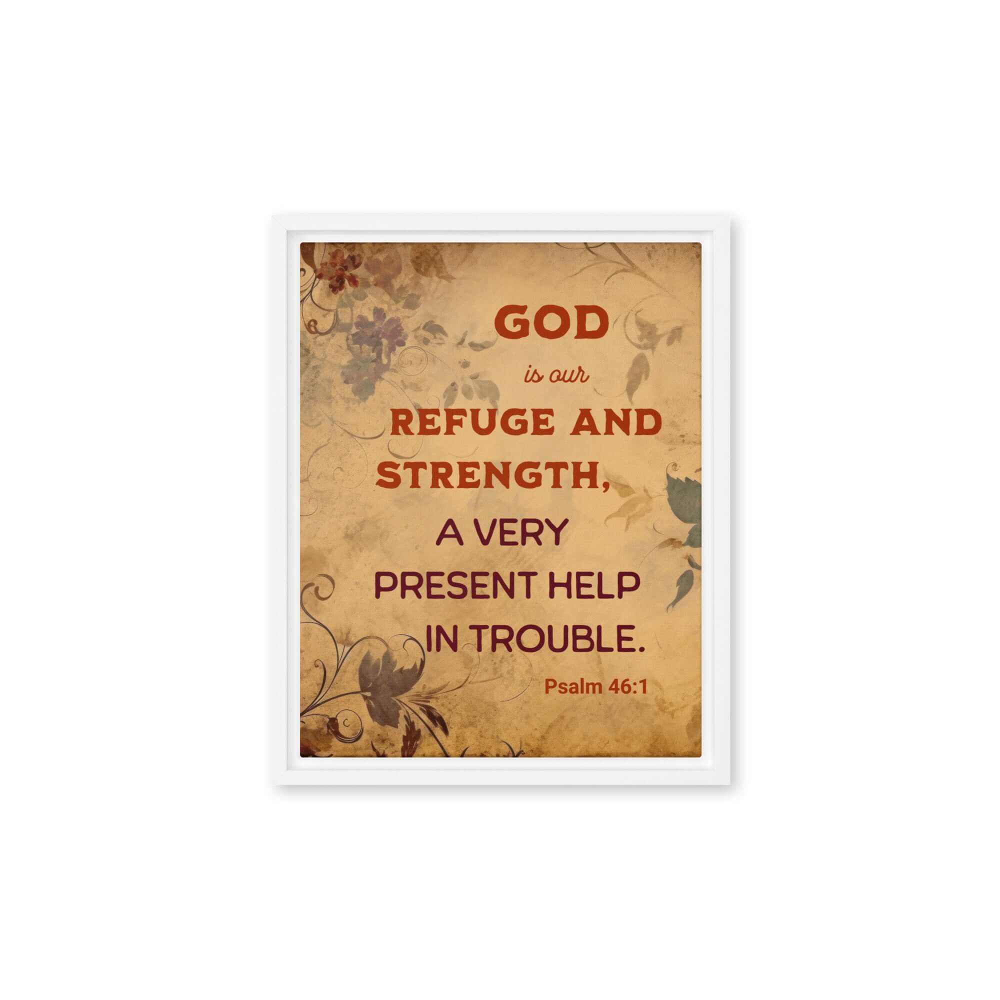 Psalm 46:1 Bible Verse, God is Our Refuge Framed Canvas Print Wall Art White 11″×14″
