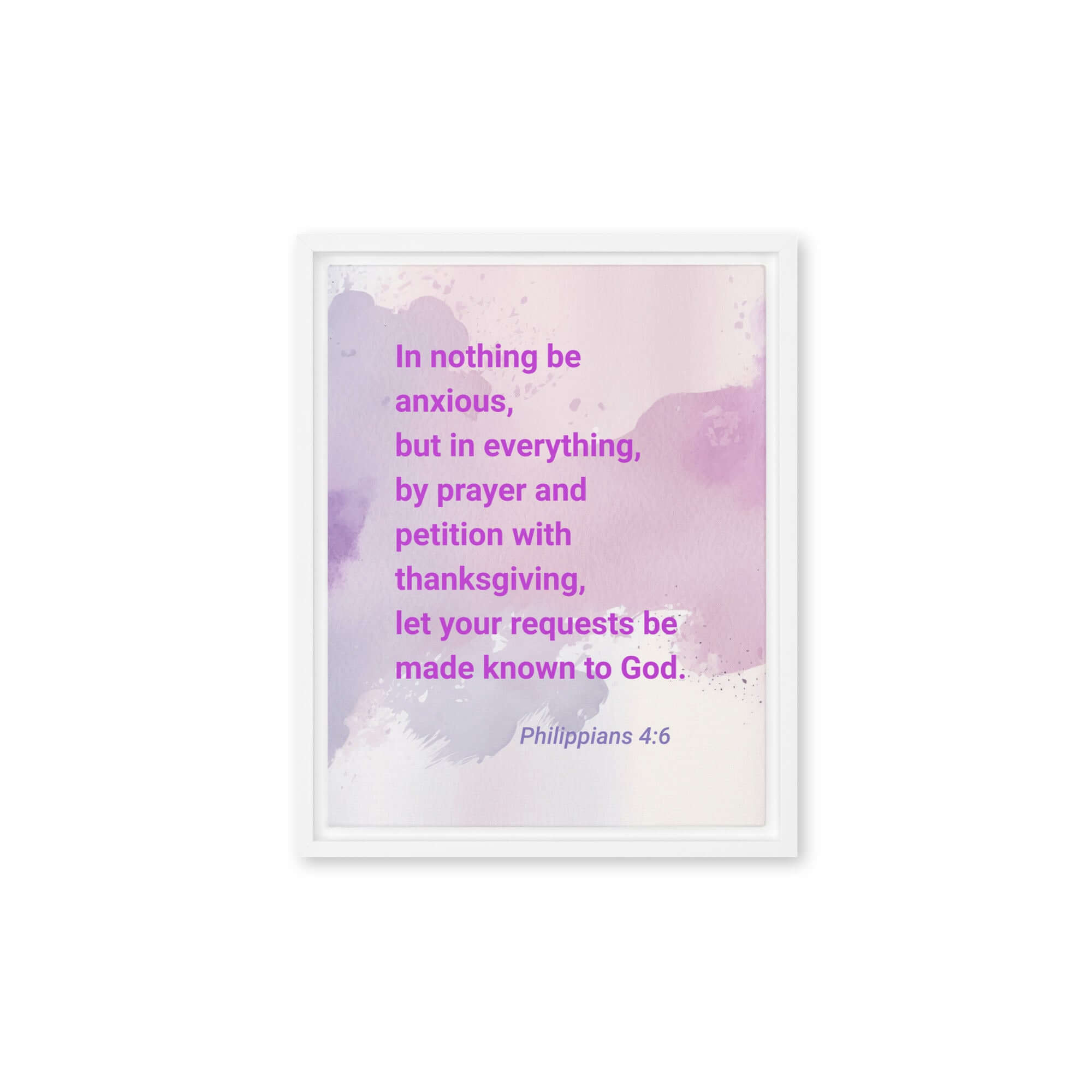Philippians 4:6 Bible Verse, Prayer and Petition Framed Canvas Print Wall Art White 11″×14″
