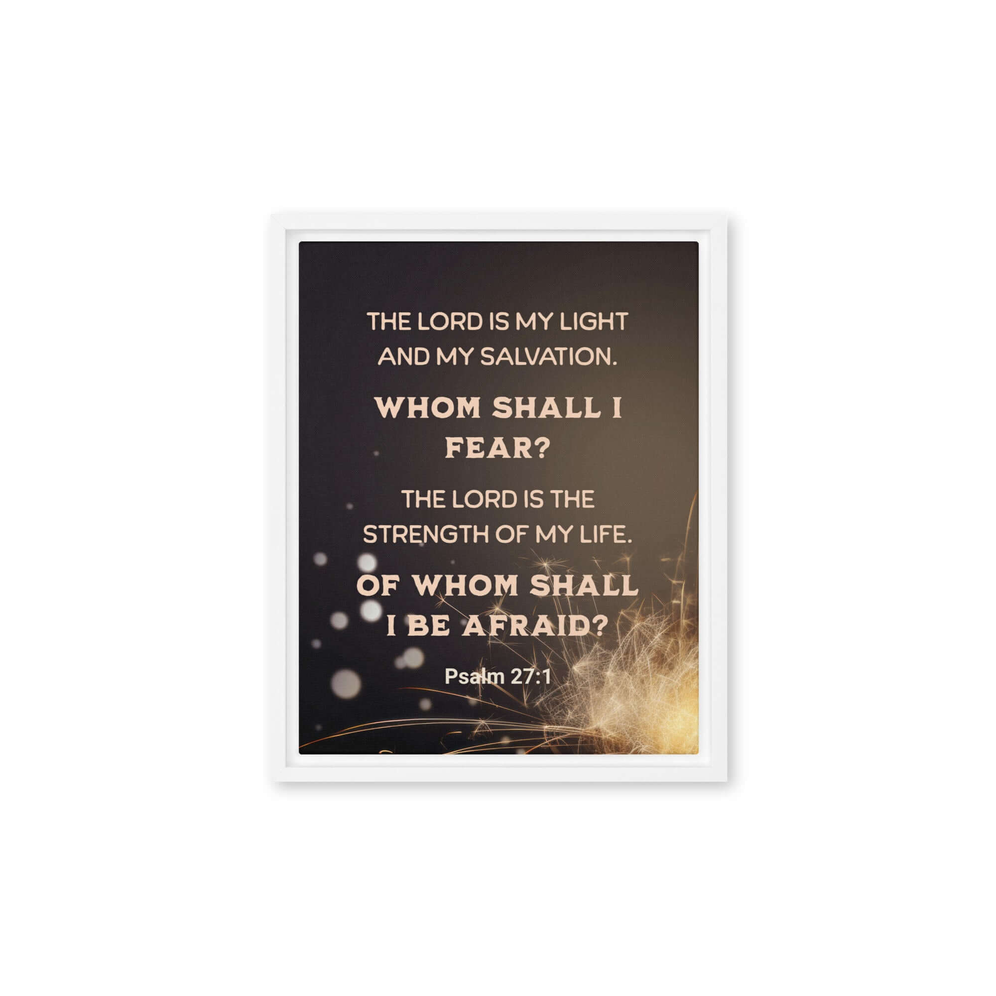 Psalm 27:1 Bible Verse, The LORD is My Light Framed Canvas Print Wall Art White 11″×14″