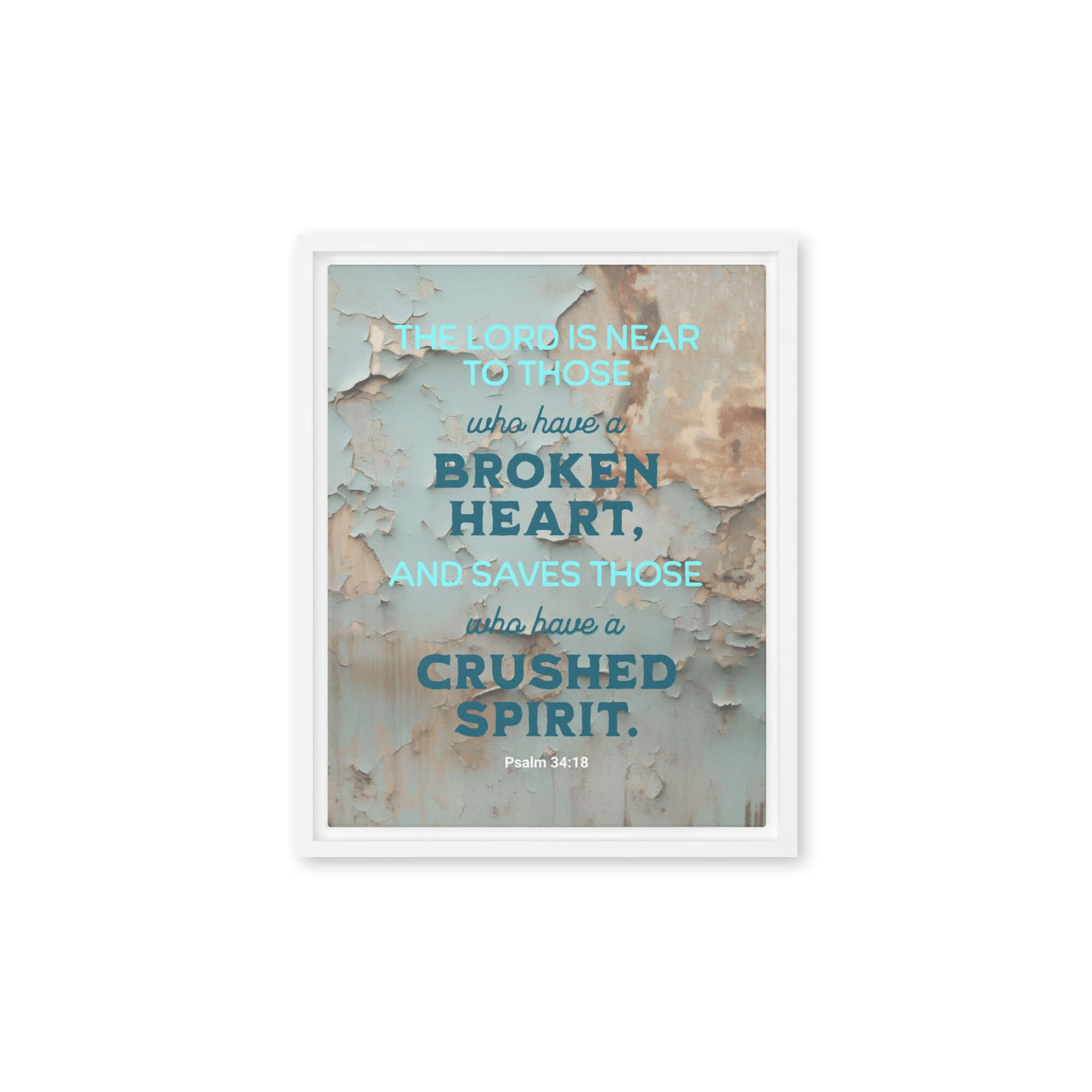 Psalm 34:18 Bible Verse, The LORD is Near Framed Canvas Print Wall Art White 11″×14″