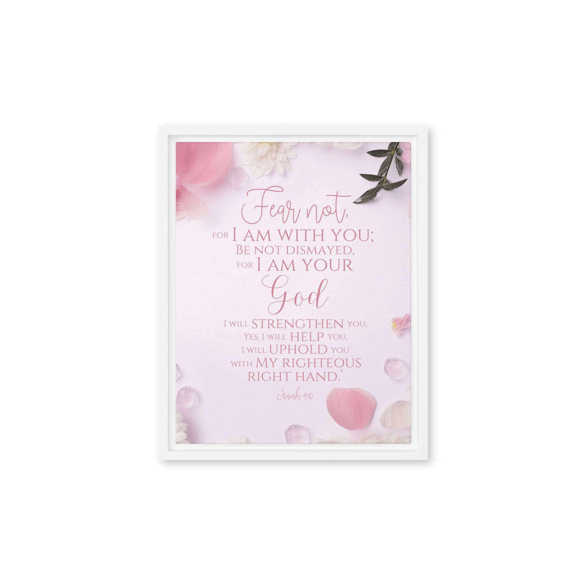 Isaiah 41:10 Bible Verse, God will strengthen you Framed Canvas Print Wall Art White 11″×14″