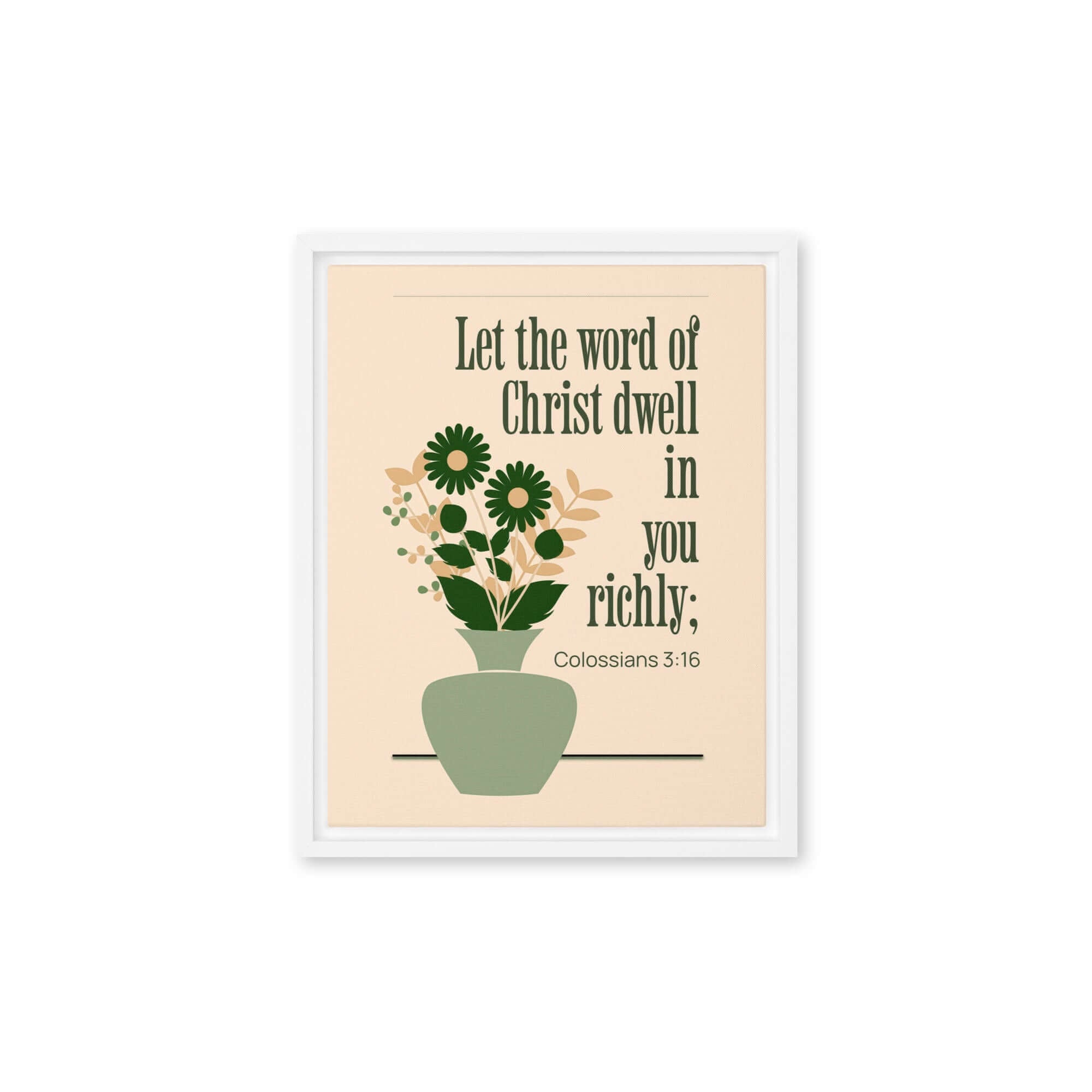 Colossians 3:16 Bible Verse, word of Christ Framed Canvas Print Wall Art White 11″×14″