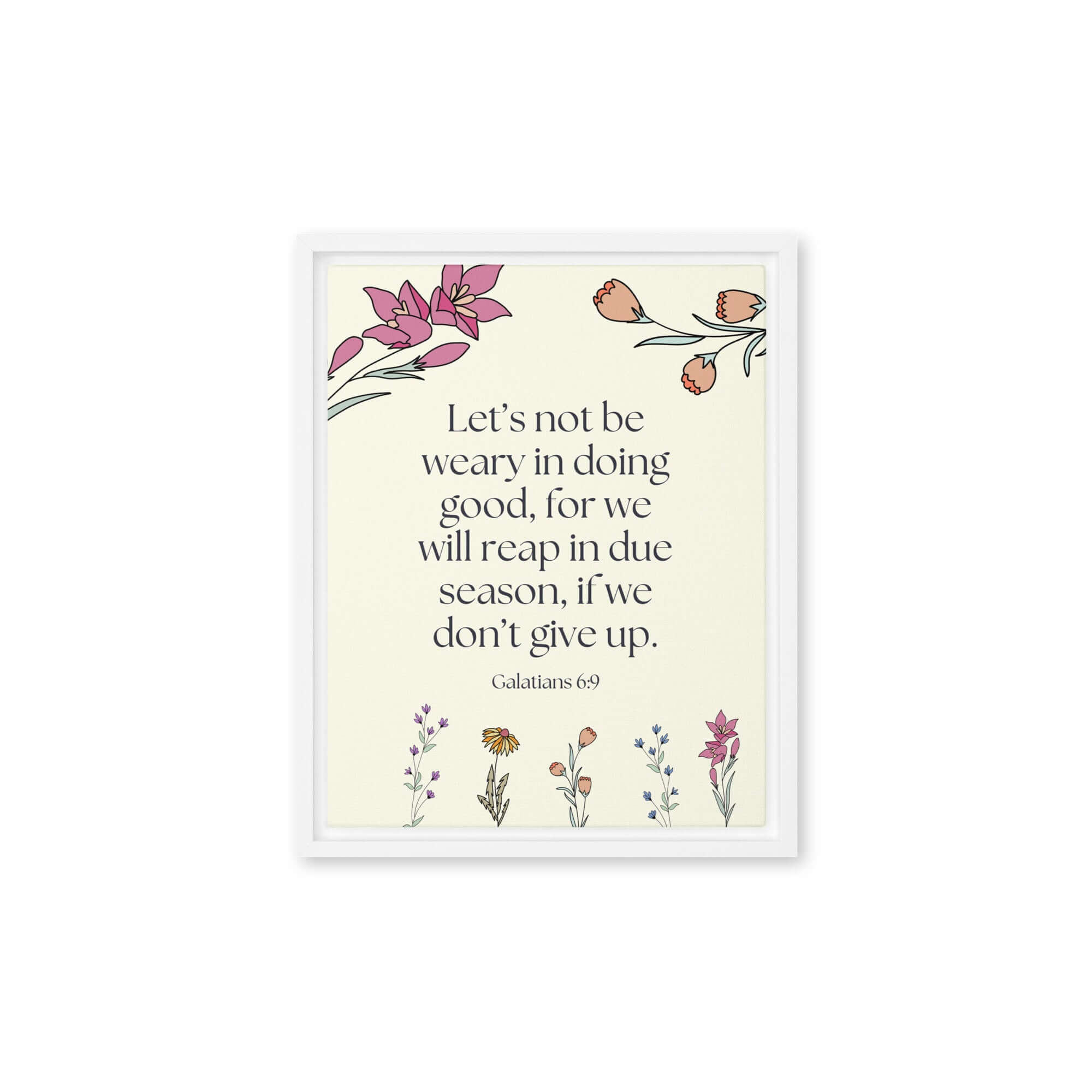 Galatians 6:9 Bible Verse, in doing good Framed Canvas Print Wall Art White 11″×14″