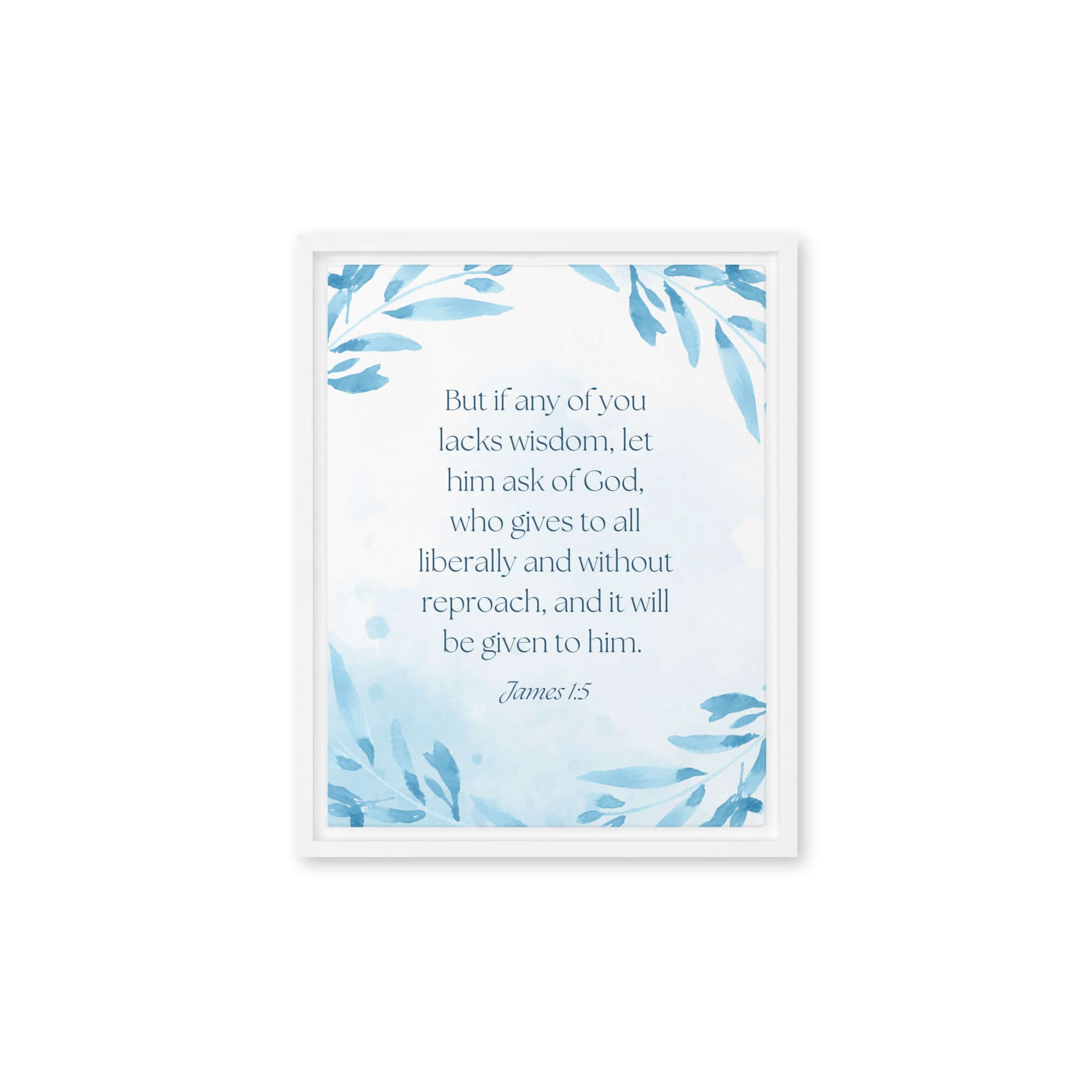 James 1:5 Bible Verse, lacks wisdom Framed Canvas Print Wall Art White 11″×14″
