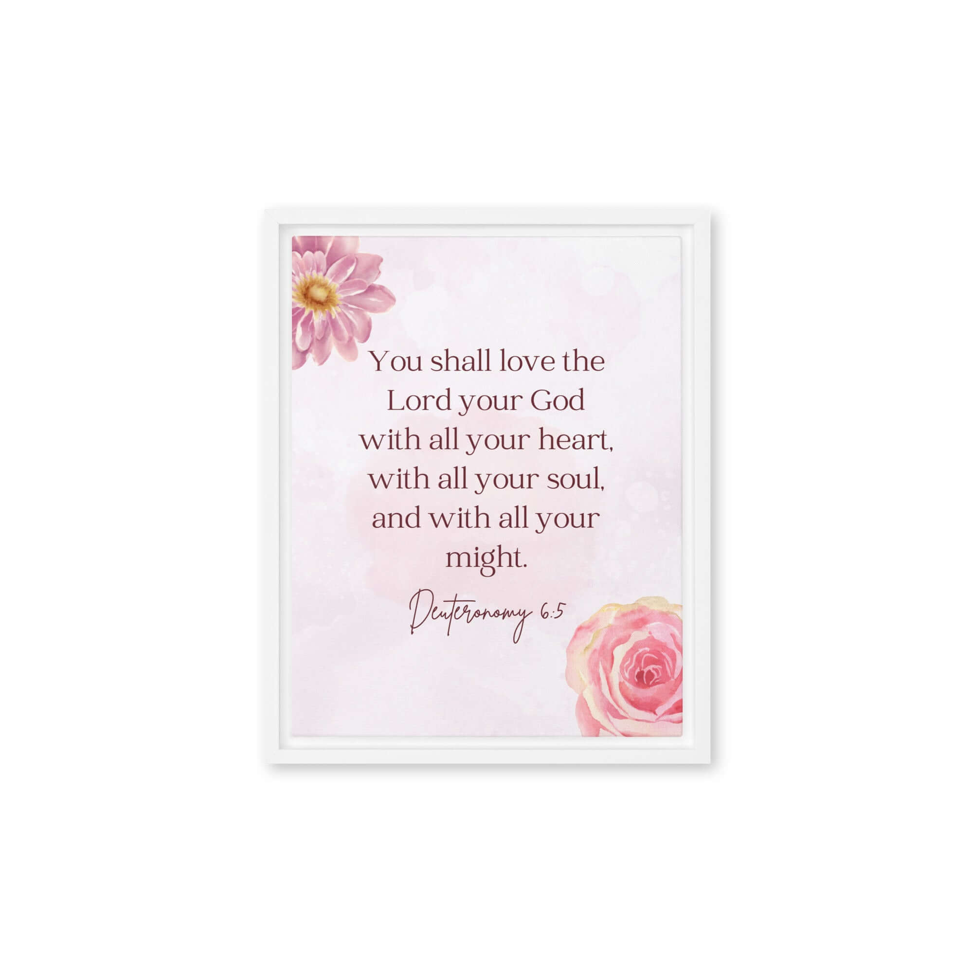 Deuteronomy 6:5 Bible Verse, the Lord Framed Canvas Print Wall Art White 11″×14″