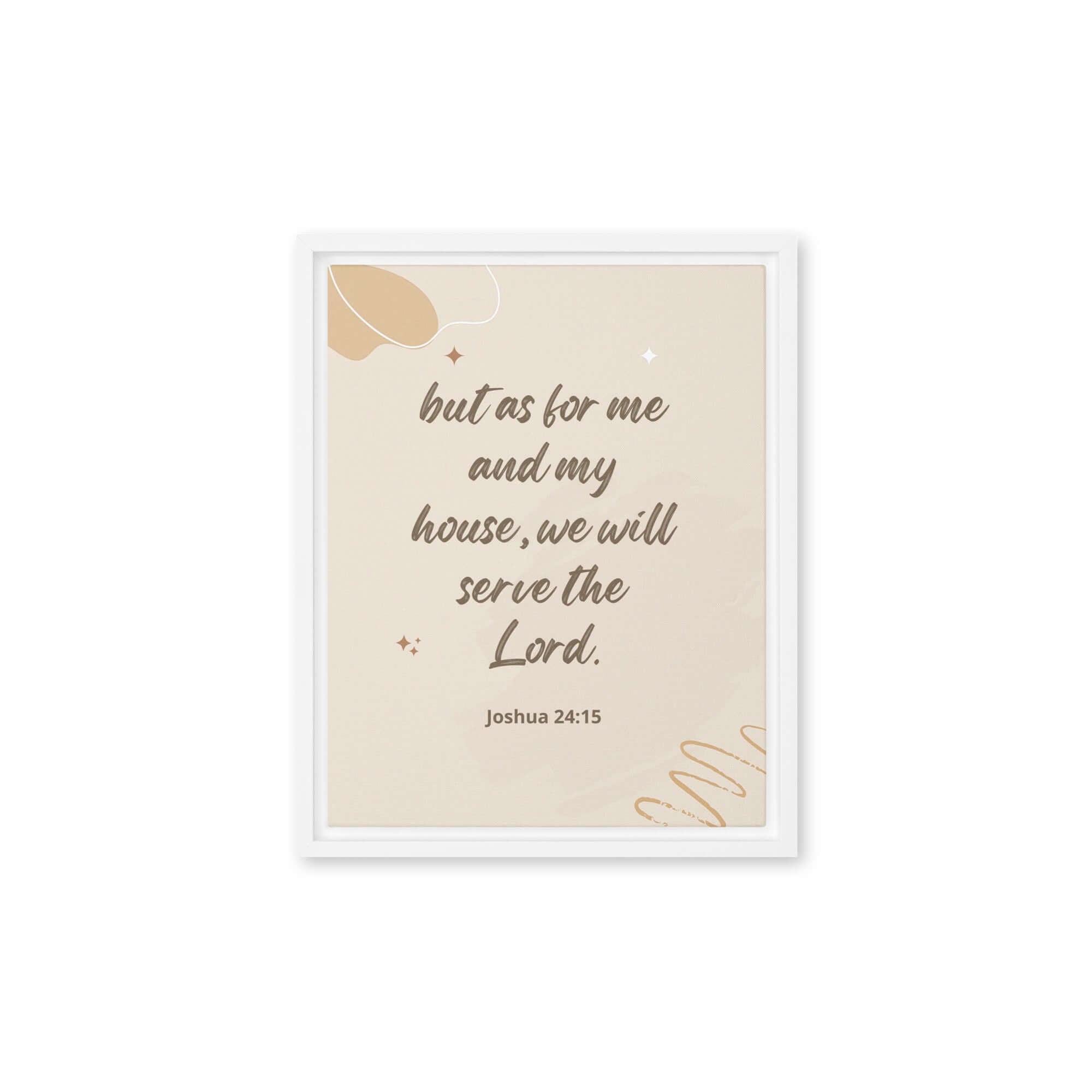 Joshua 24:15 Bible Verse, will serve Framed Canvas Print Wall Art White 11″×14″