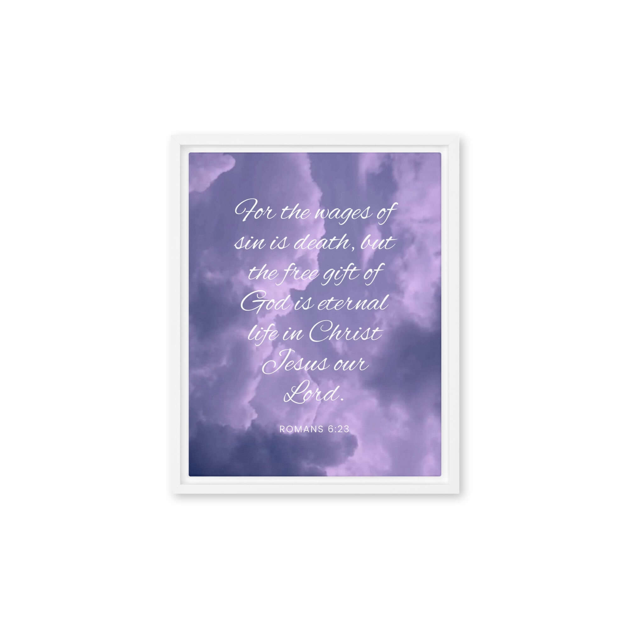 Romans 6:23 Bible Verse, free gift Framed Canvas Print Wall Art White 11″×14″