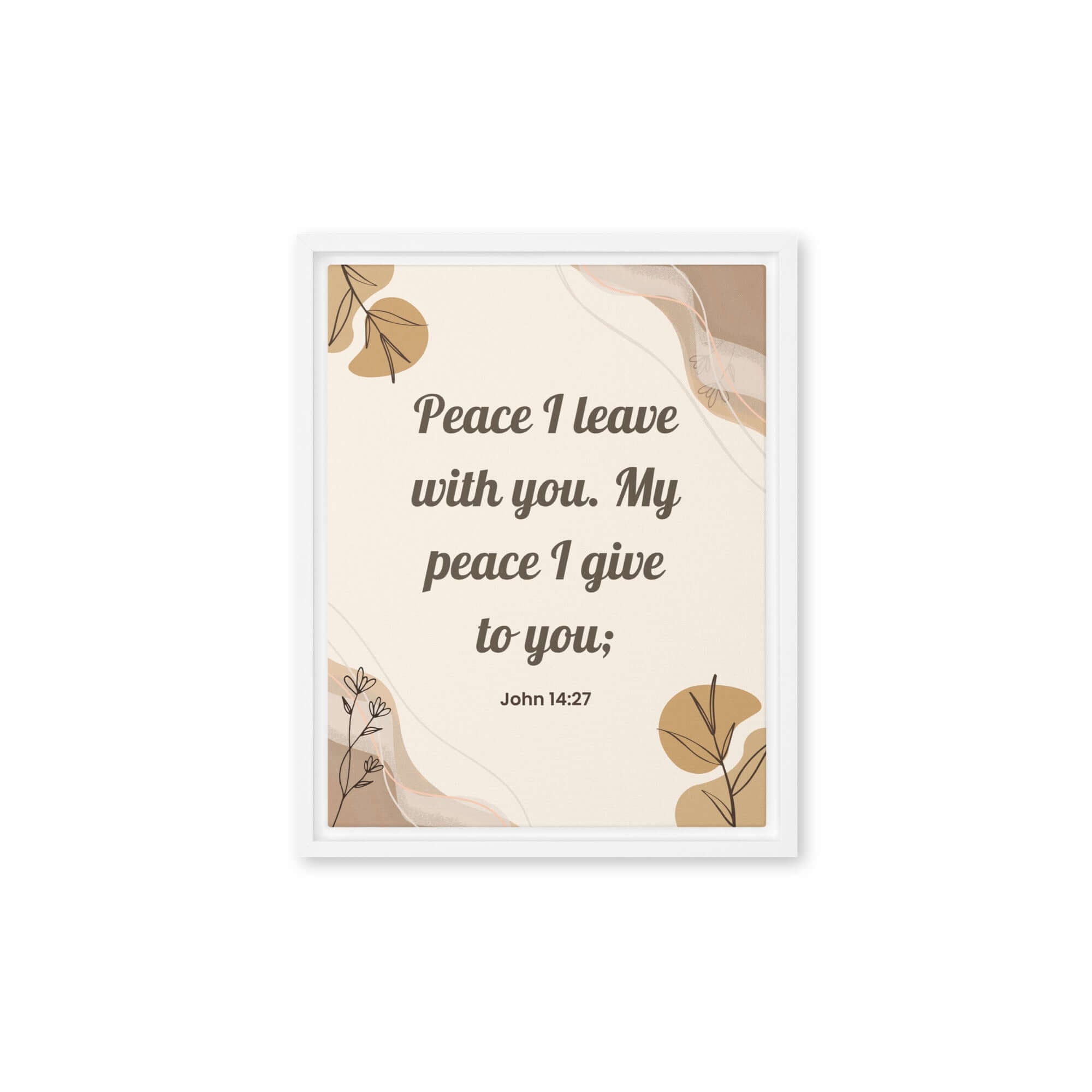 John 14:27 Bible Verse, Peace I Framed Canvas Print Wall Art White 11″×14″