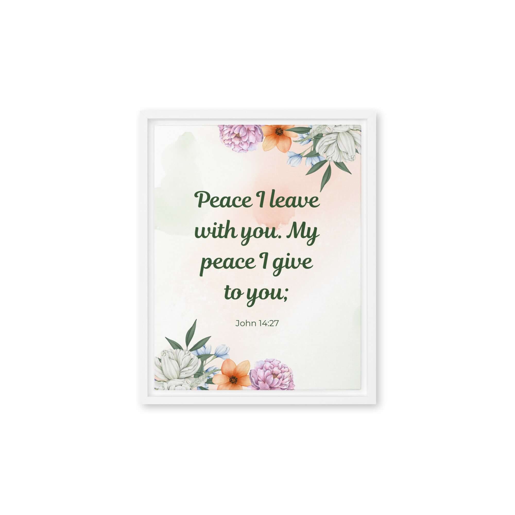 John 14:27 Bible Verse, with you Framed Canvas Print Wall Art White 11″×14″