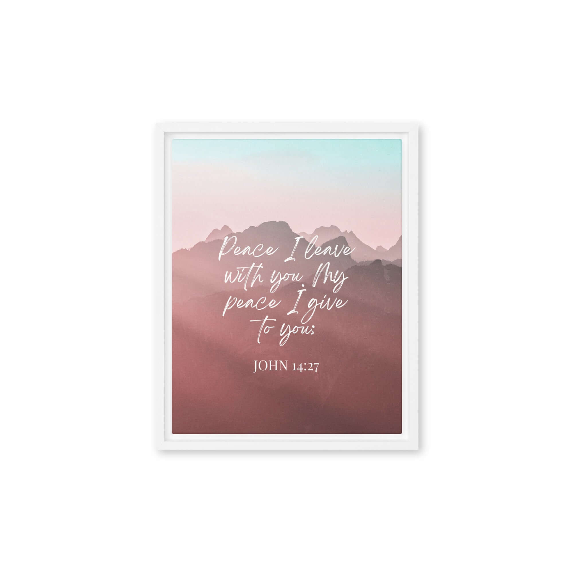 John 14:27 Bible Verse, I give you Framed Canvas Print Wall Art White 11″×14″
