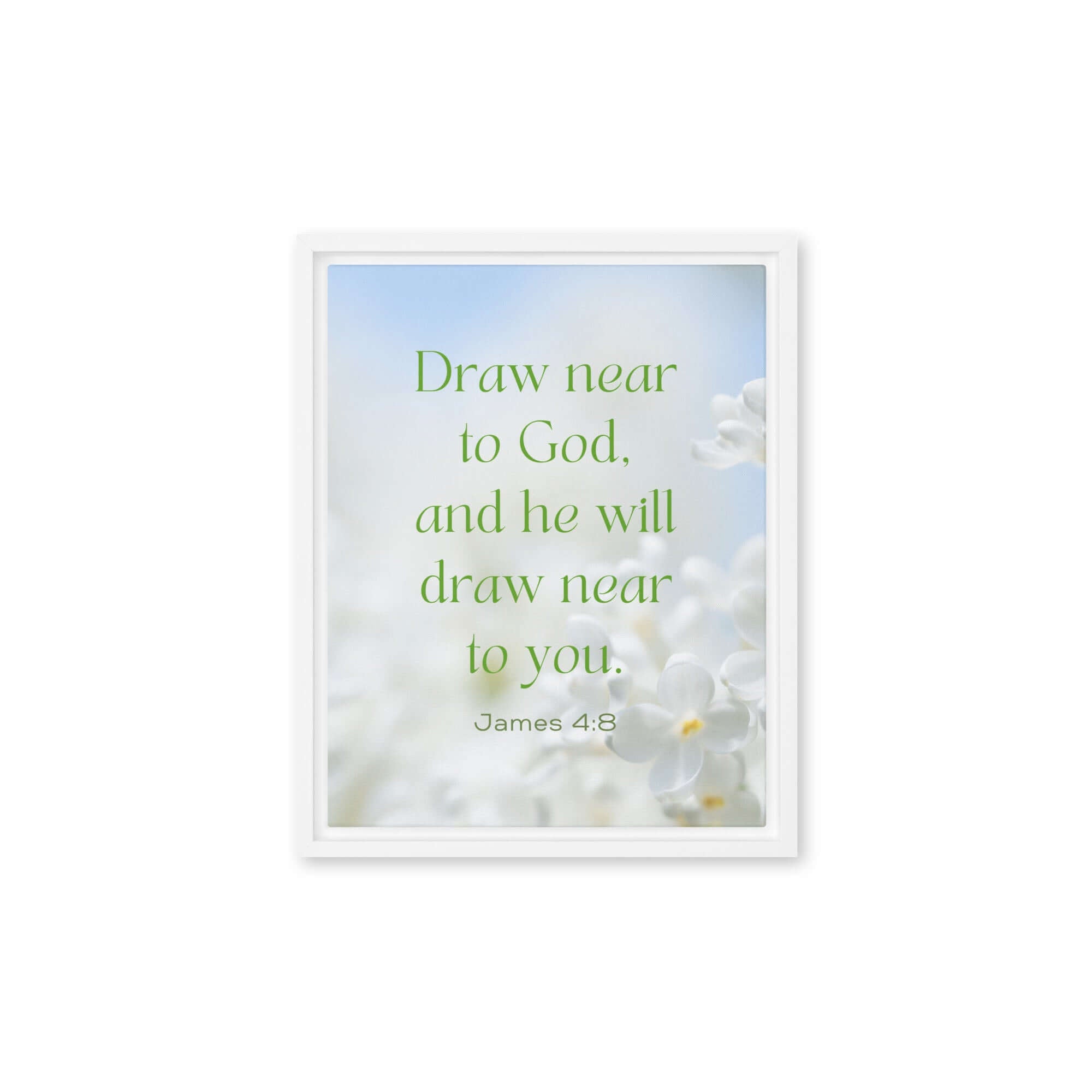 James 4:8 Bible Verse, Draw near Framed Canvas Print Wall Art White 11″×14″
