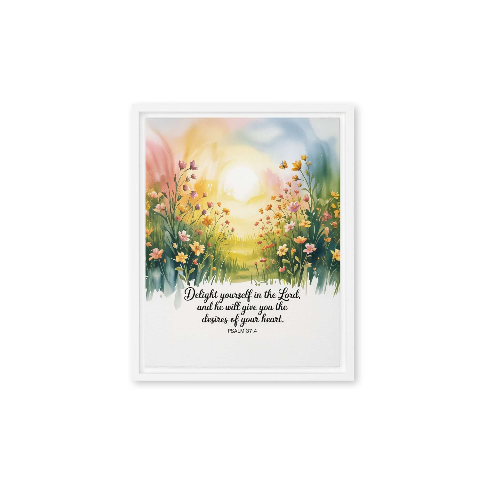 Psalm 37:4 Bible Verse, will give Framed Canvas White 11″×14″