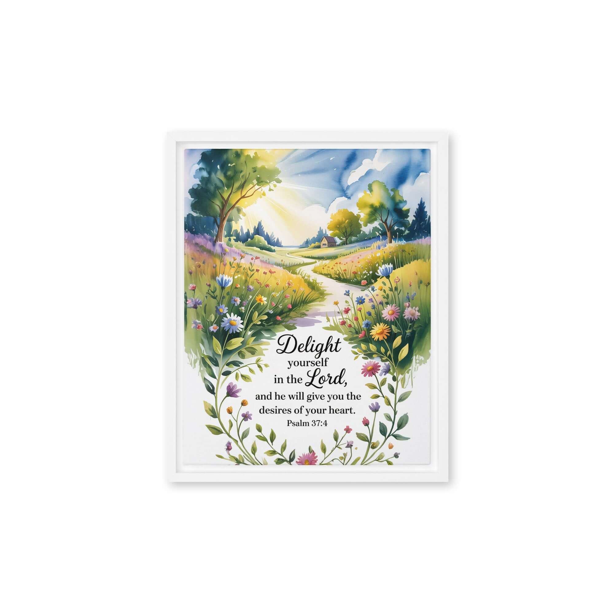 Psalm 37:4 Bible Verse, desires Framed Canvas White 11″×14″