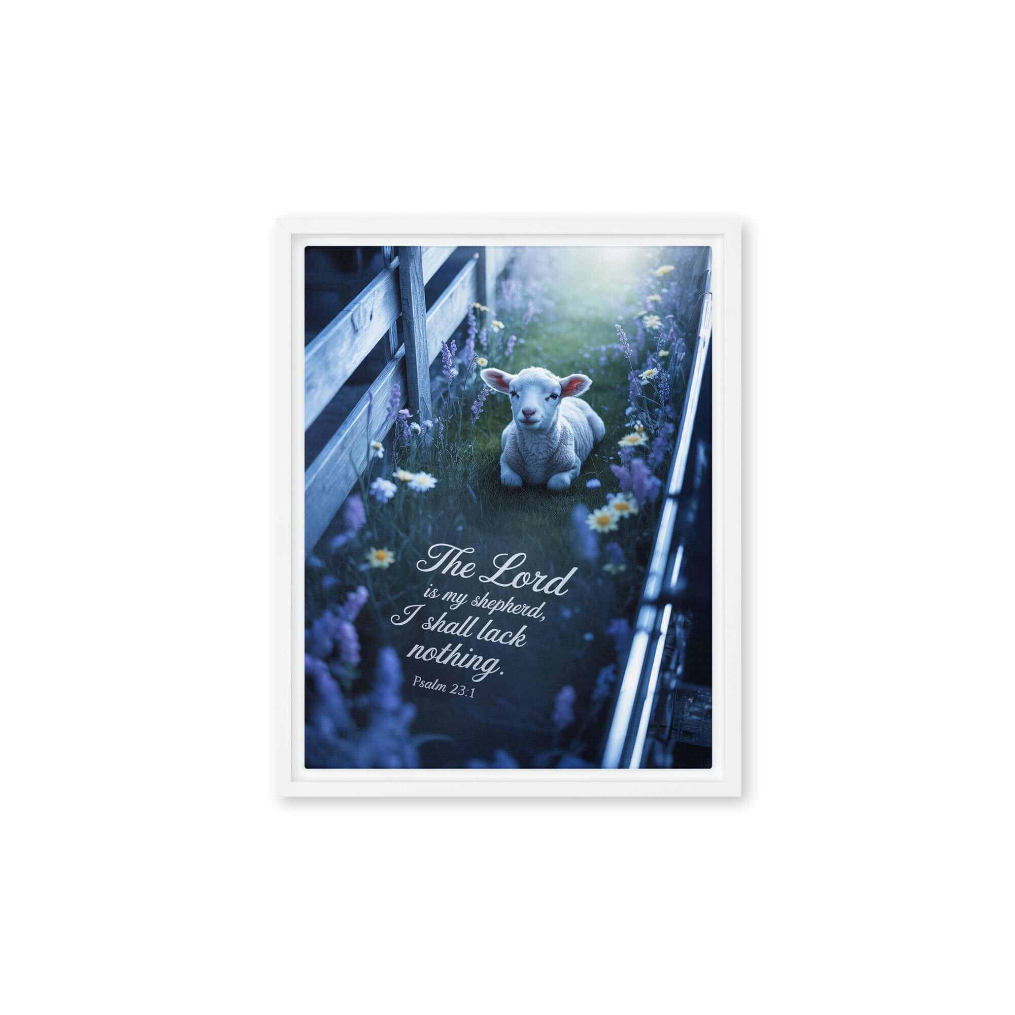 Psalm 23:1 Bible Verse, Shepherd Framed Canvas White 11″×14″