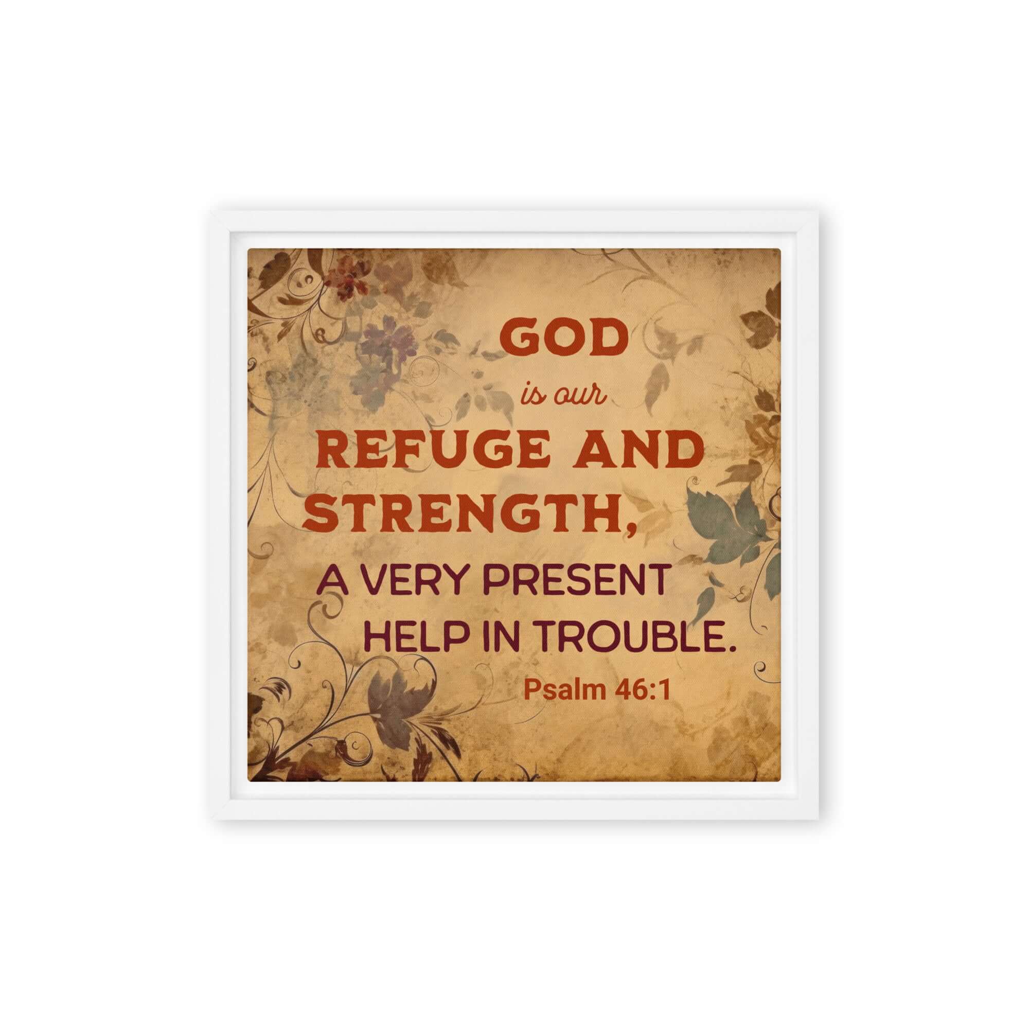 Psalm 46:1 Bible Verse, God is Our Refuge Framed Canvas Print Wall Art White 12″×12″