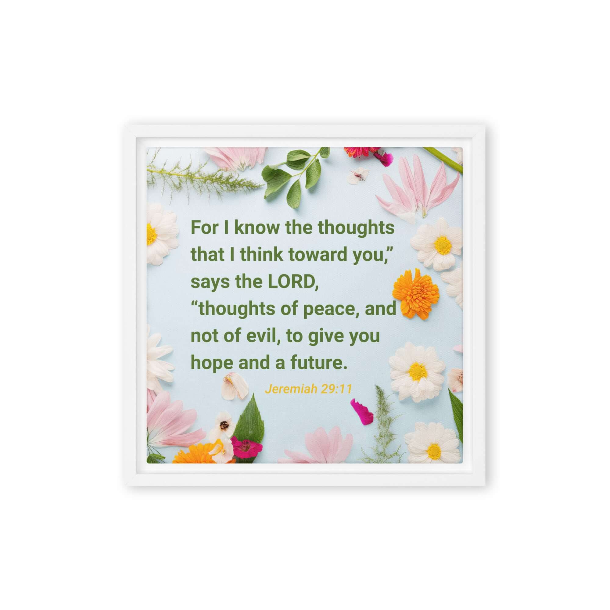 Jeremiah 29:11 Bible Verse, to give you hope Framed Canvas Print Wall Art White 12″×12″