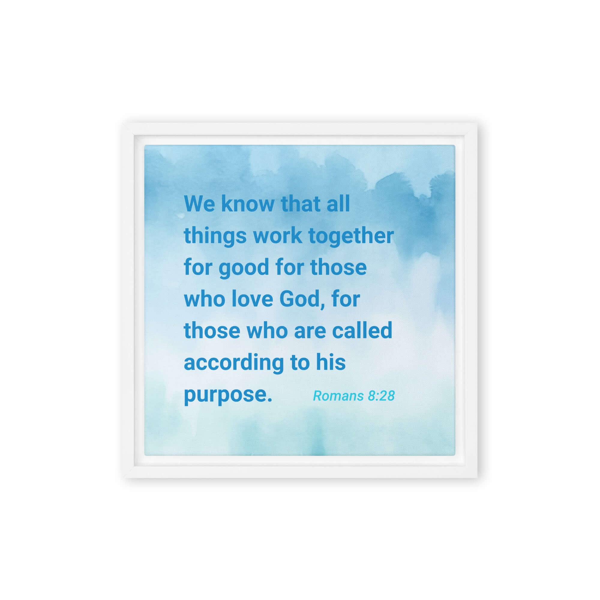 Romans 8:28 Bible Verse, together for good Framed Canvas Print Wall Art White 12″×12″