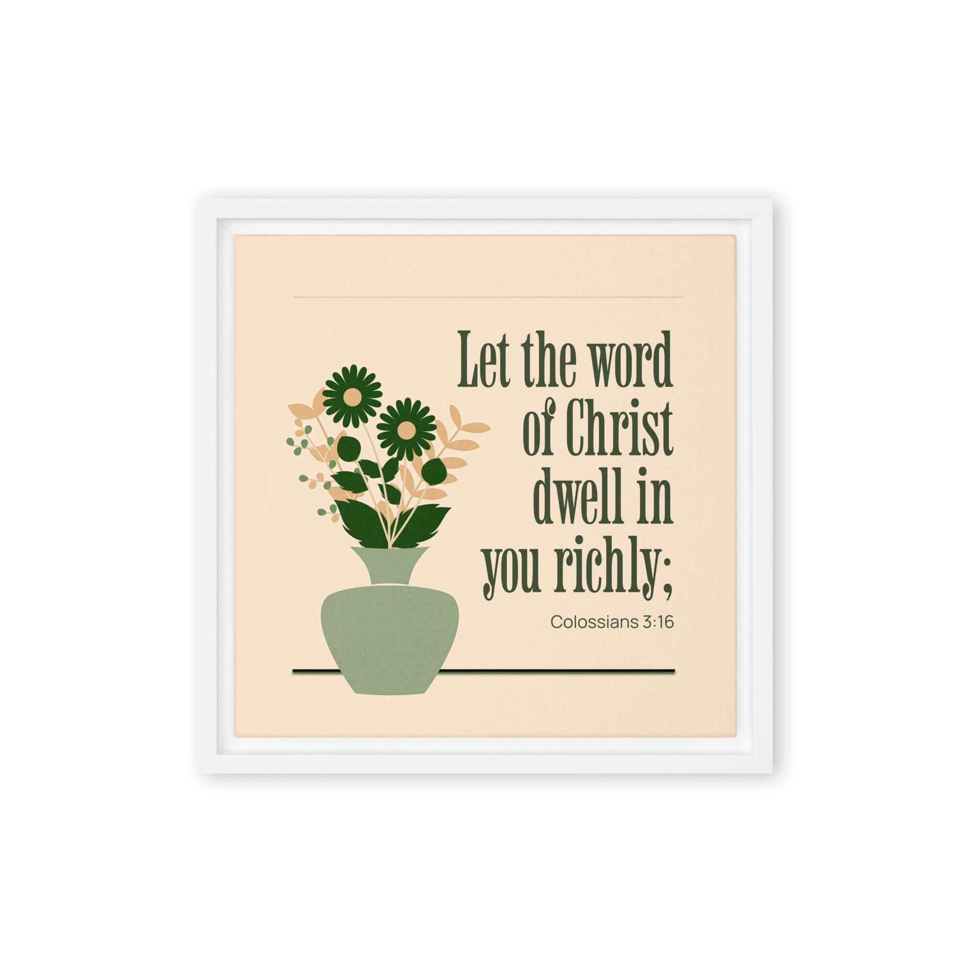 Colossians 3:16 Bible Verse, word of Christ Framed Canvas Print Wall Art White 12″×12″