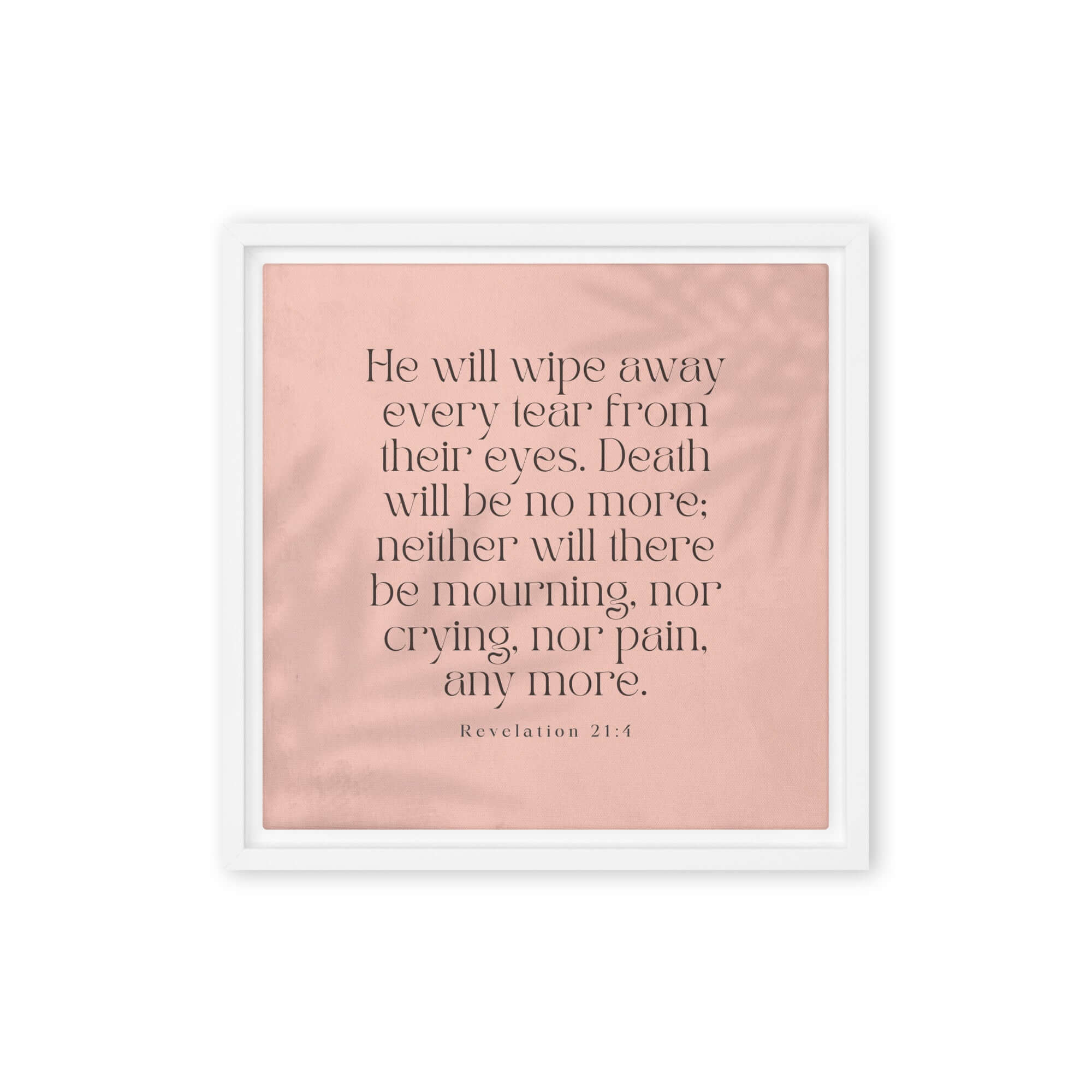 Revelation 21:4 Bible Verse, their eyes Framed Canvas Print Wall Art White 12″×12″