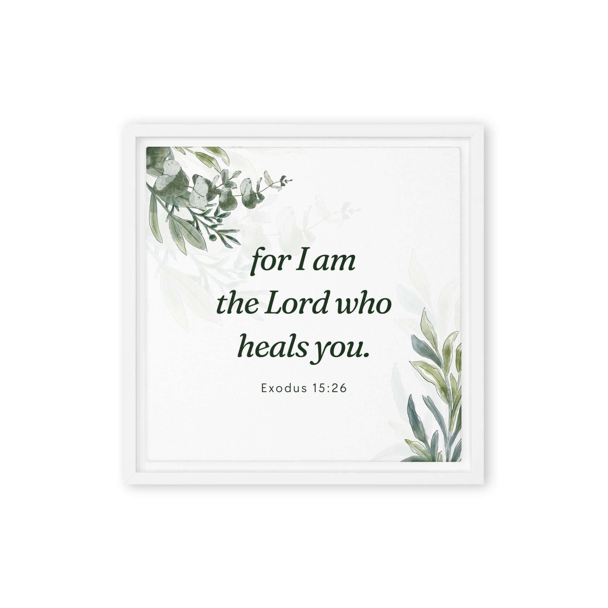 Exodus 15:26 Bible Verse, Gods voice Framed Canvas Print Wall Art White 12″×12″