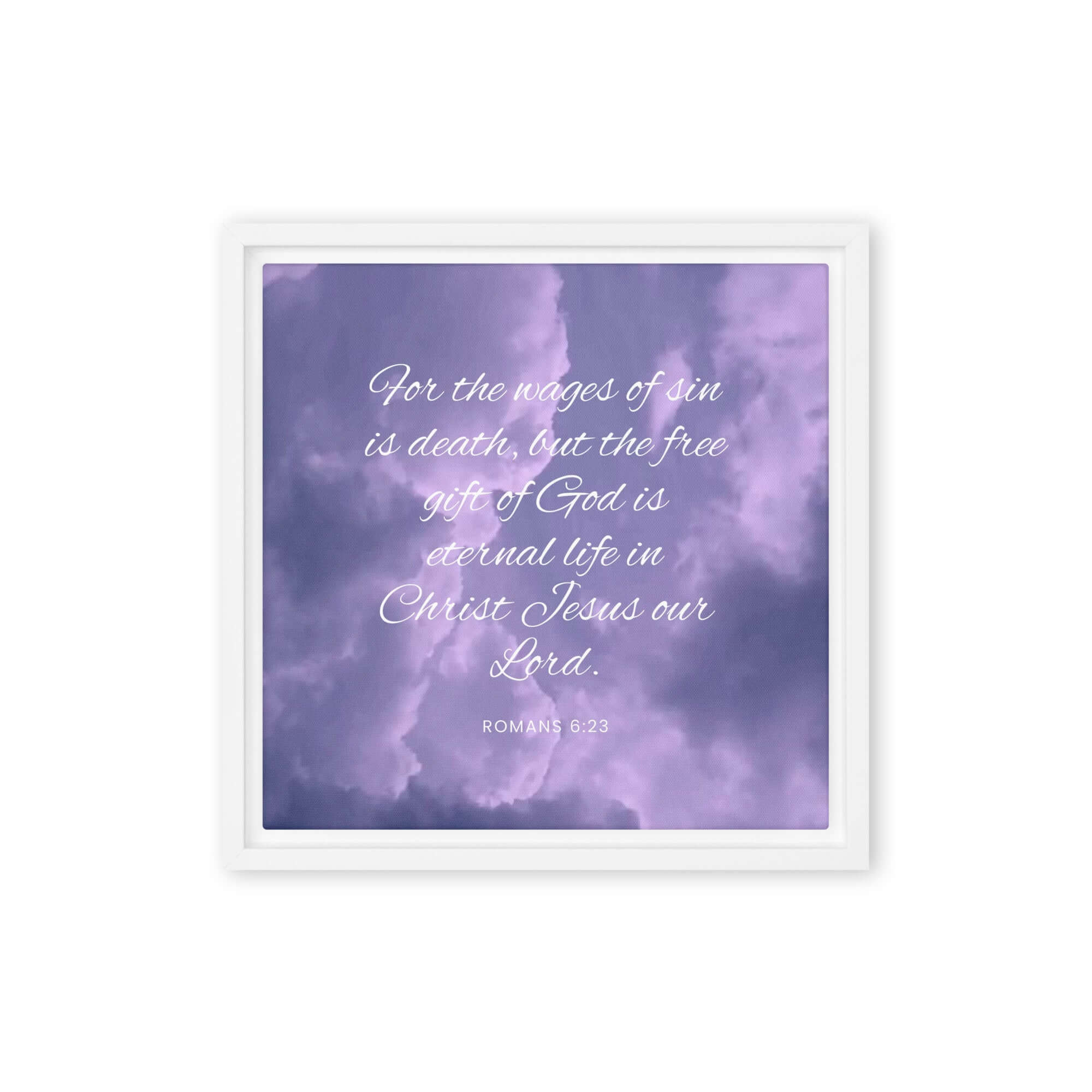 Romans 6:23 Bible Verse, free gift Framed Canvas Print Wall Art White 12″×12″