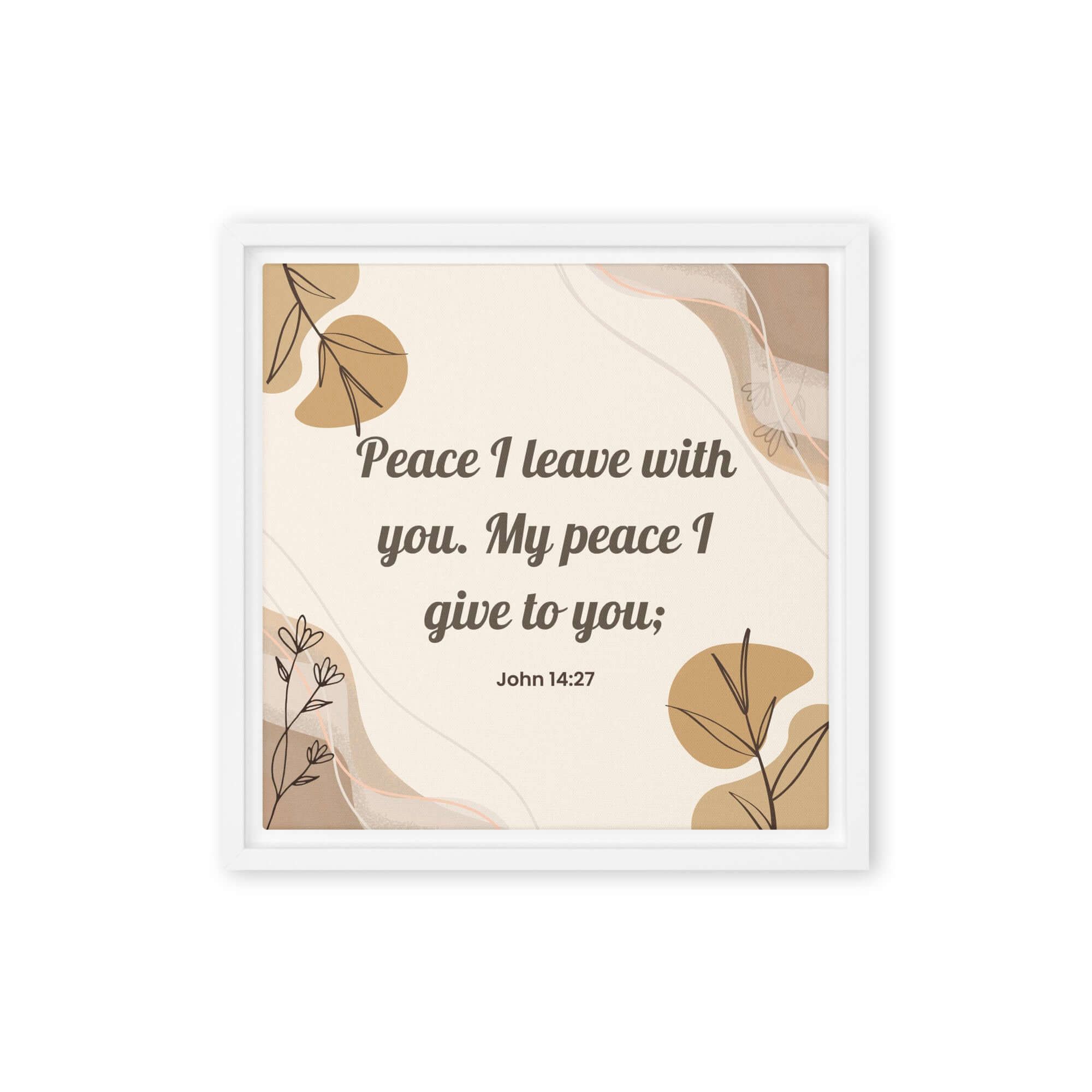 John 14:27 Bible Verse, Peace I Framed Canvas Print Wall Art White 12″×12″