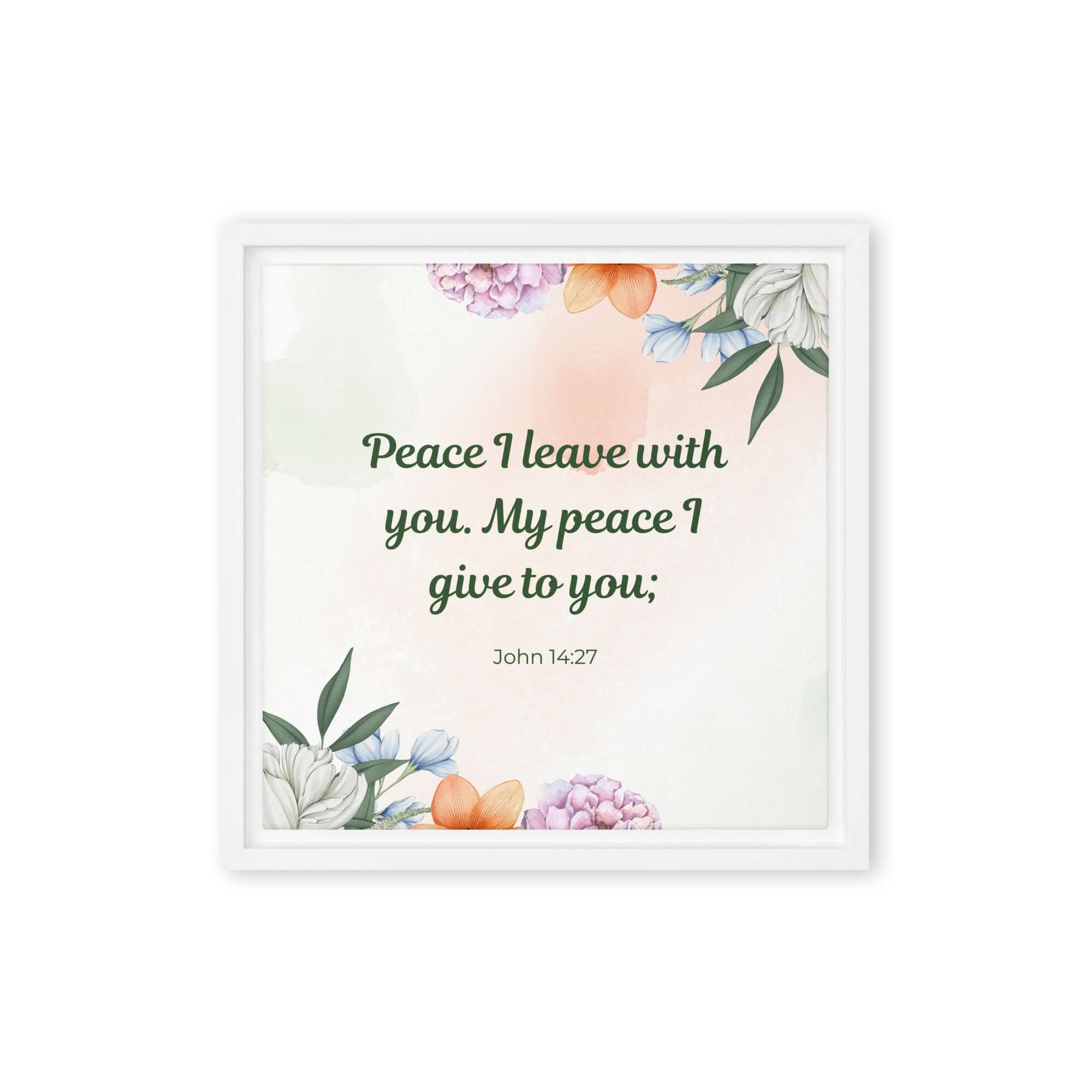 John 14:27 Bible Verse, with you Framed Canvas Print Wall Art White 12″×12″