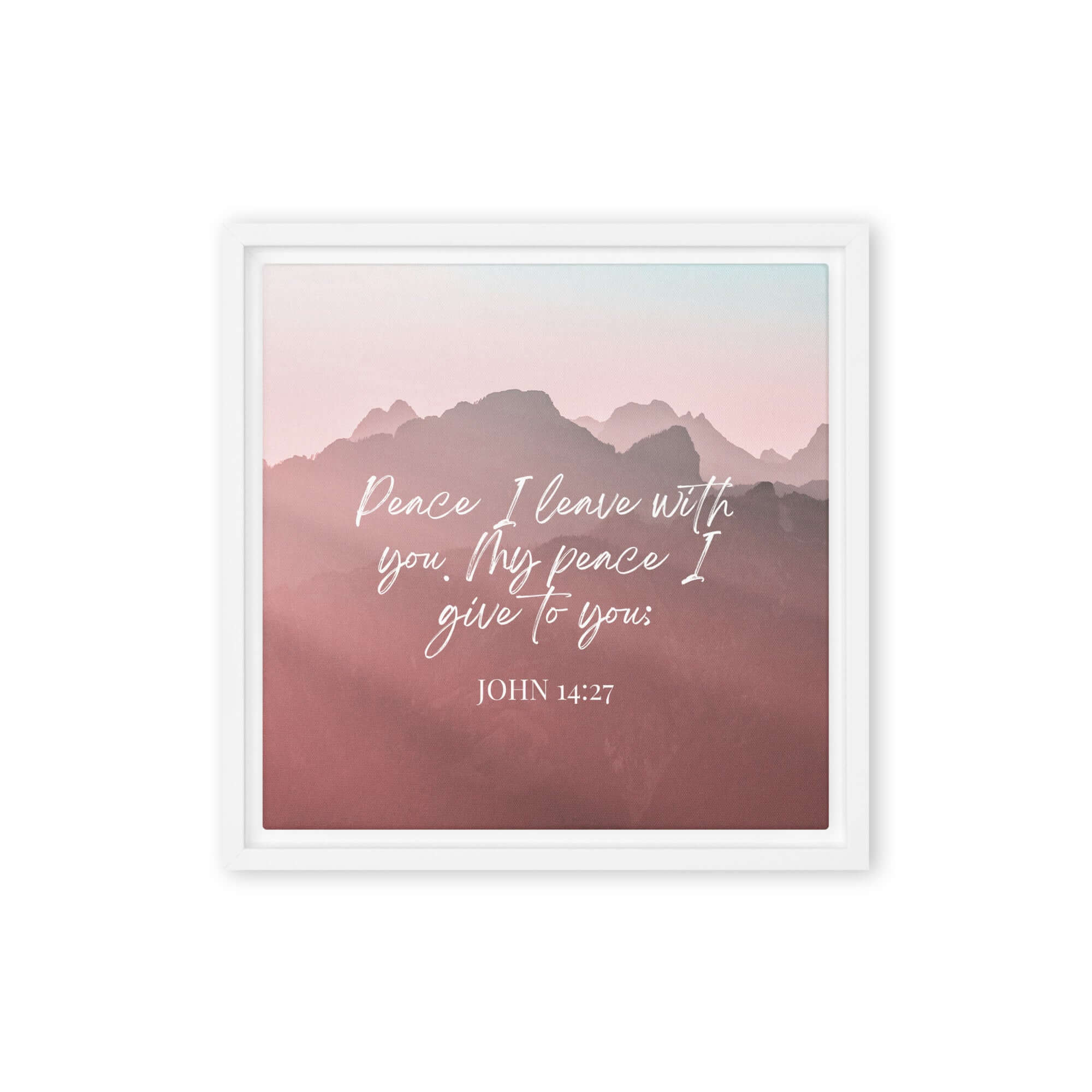 John 14:27 Bible Verse, I give you Framed Canvas Print Wall Art White 12″×12″