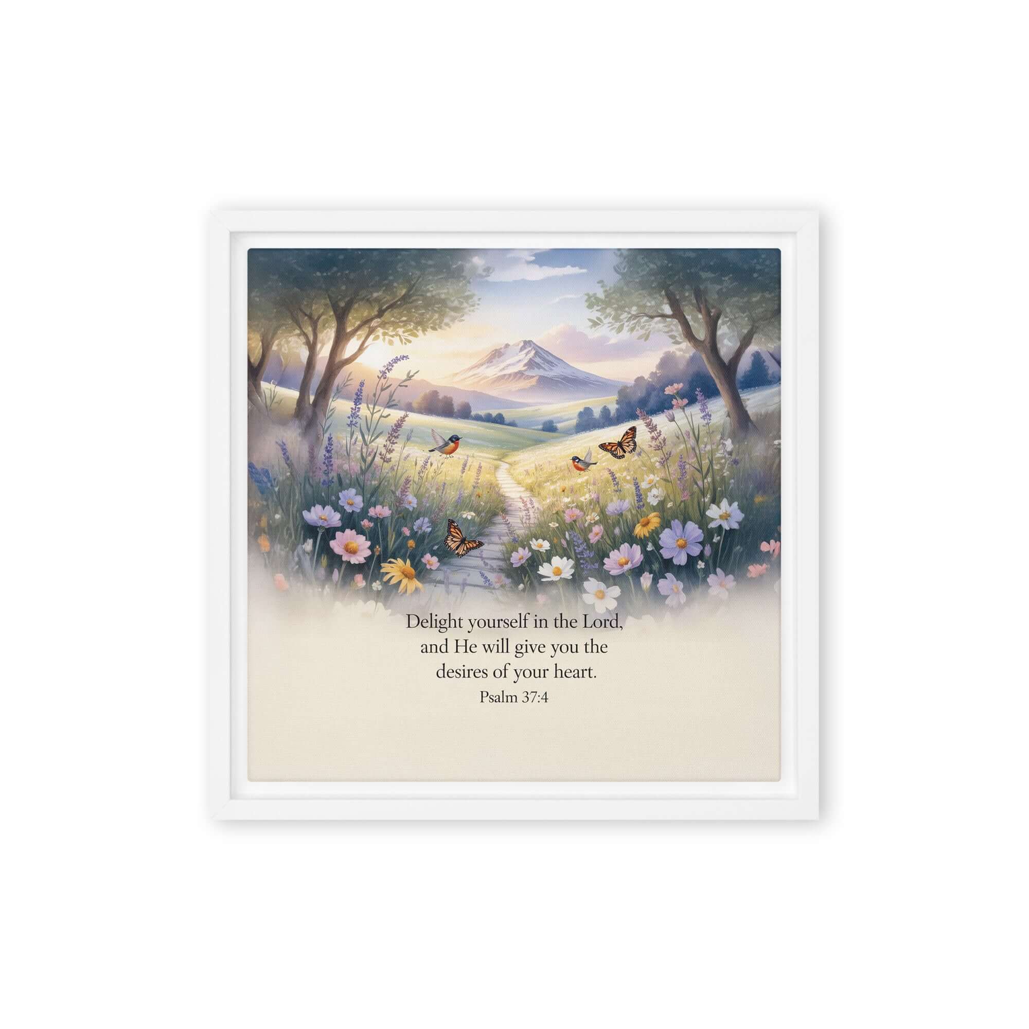 Psalm 37:4 Bible Verse, Delight Framed Canvas White 12″×12″