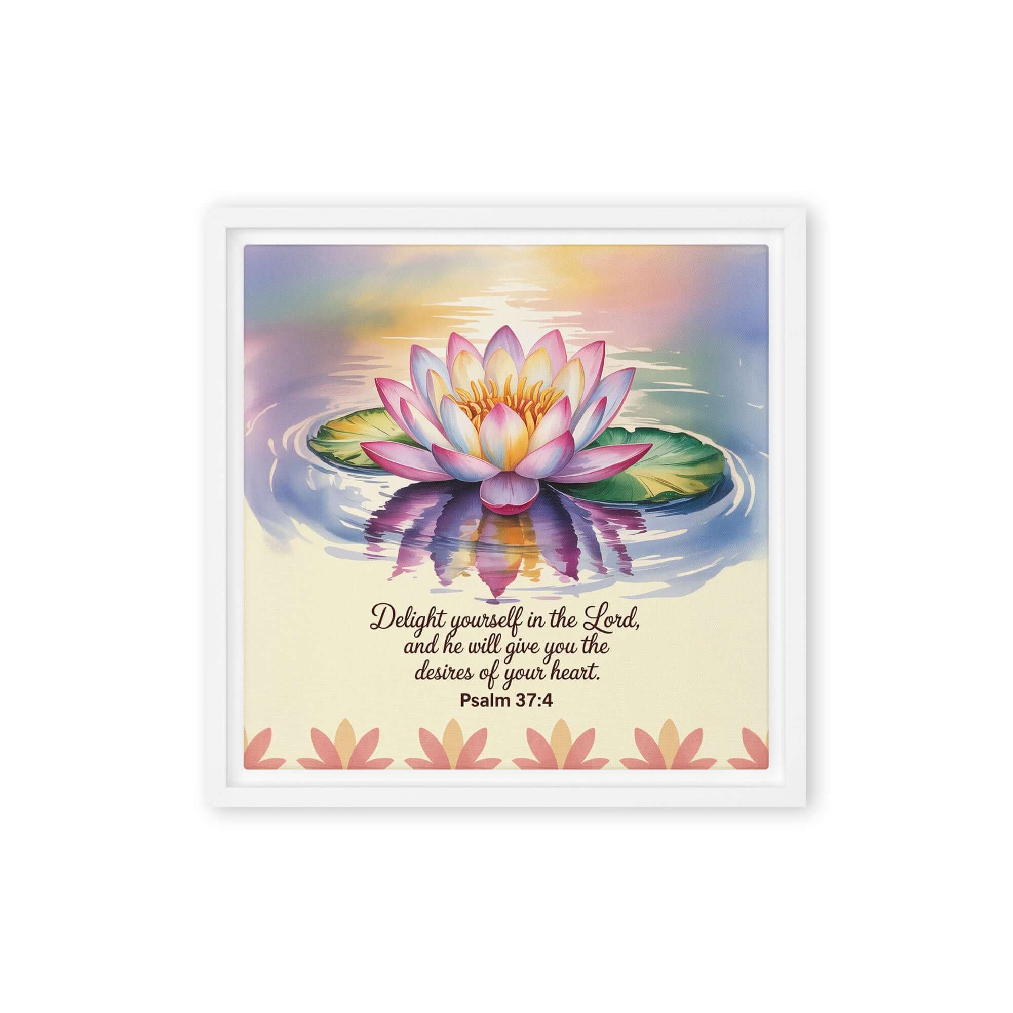 Psalm 37:4 Bible Verse, the Lord Framed Canvas White 12″×12″