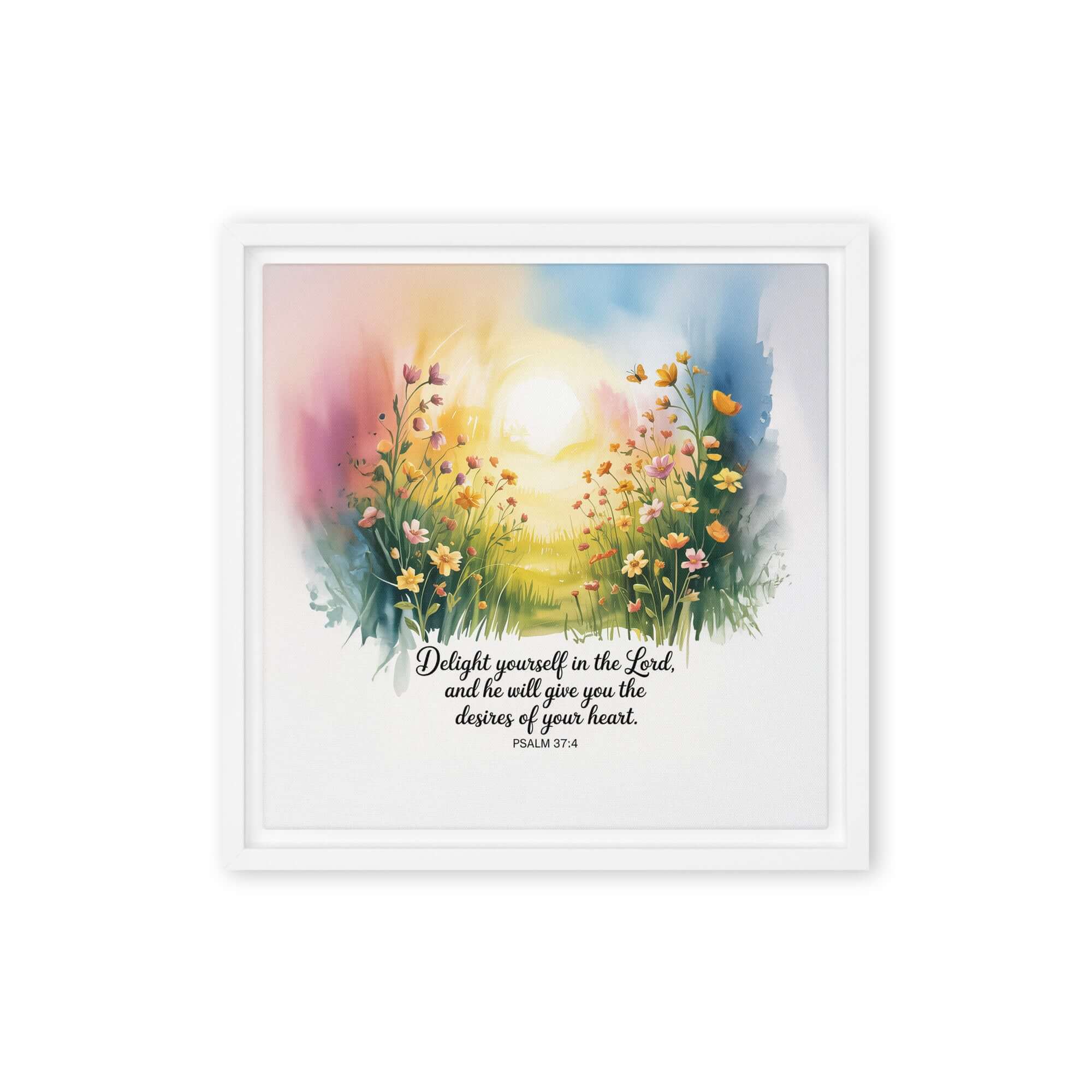 Psalm 37:4 Bible Verse, will give Framed Canvas White 12″×12″