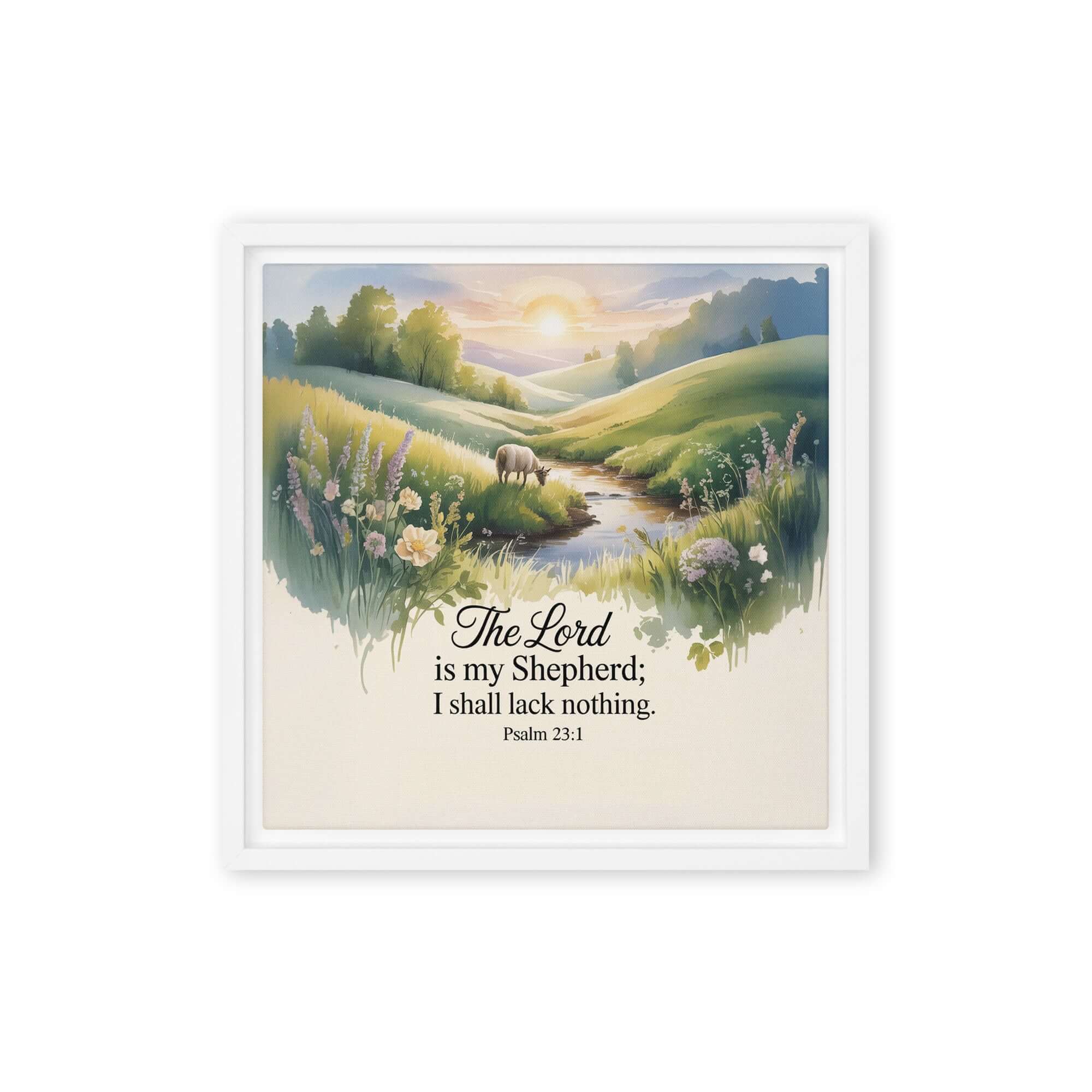 Psalm 23:1 Bible Verse, Lord Framed Canvas White 12″×12″