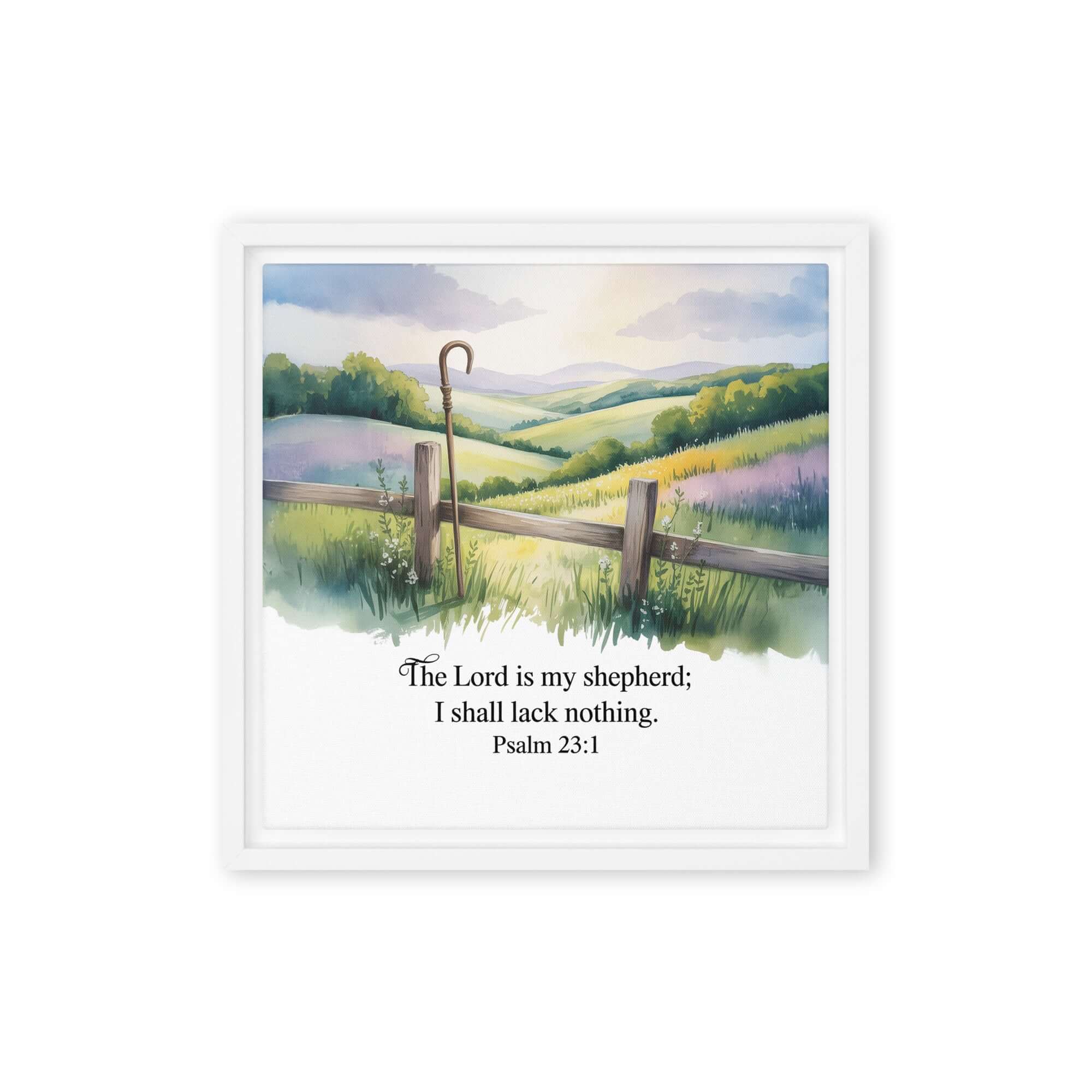 Psalm 23:1 Bible Verse, Lack Framed Canvas White 12″×12″