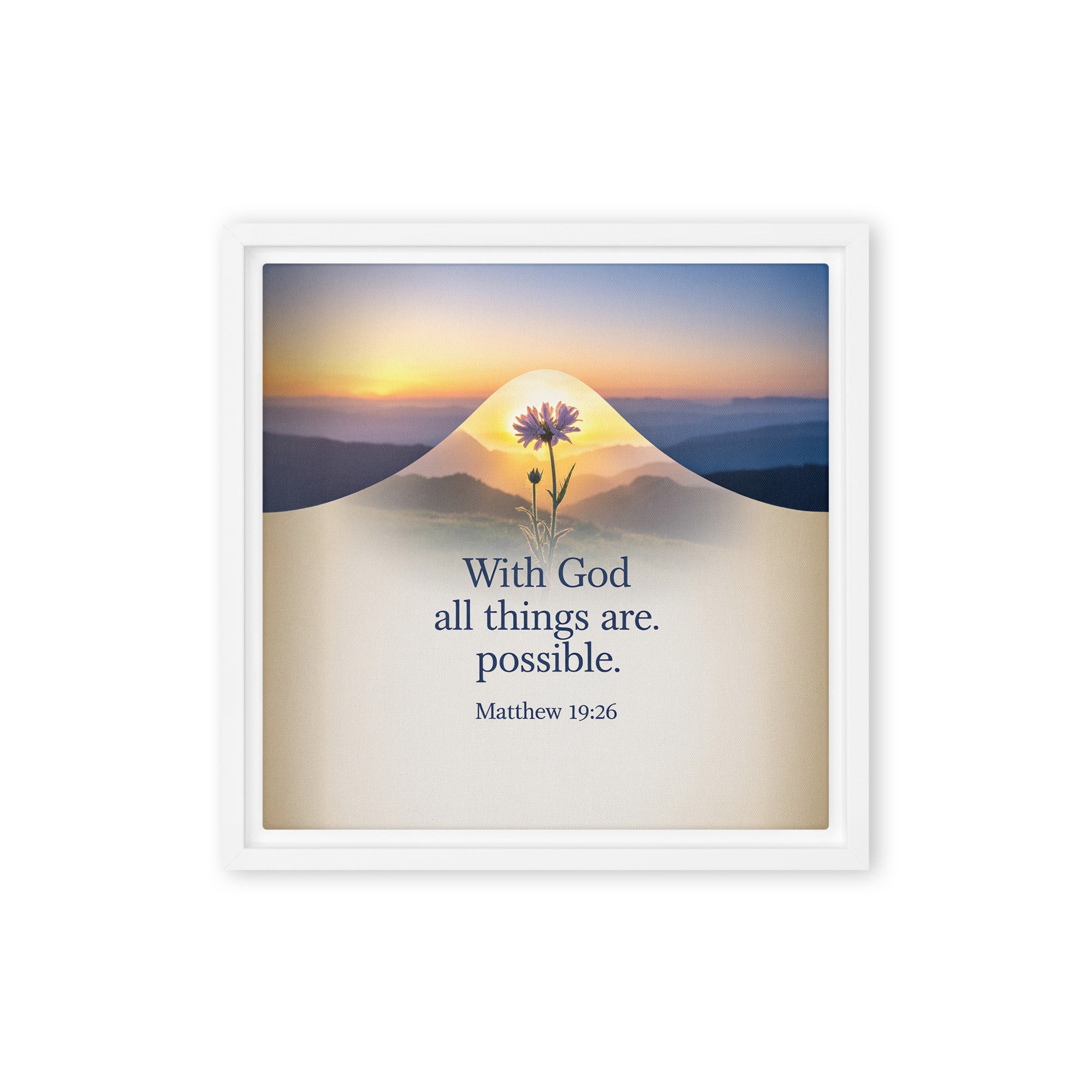 Matthew 19:26 Bible Verse at them Framed Canvas White 12″×12″