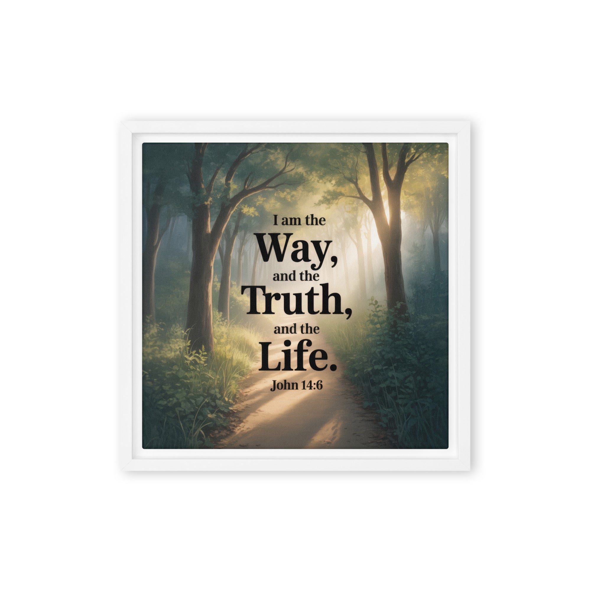 John 14:6 Bible Verse The Life Framed Canvas White 12″×12″