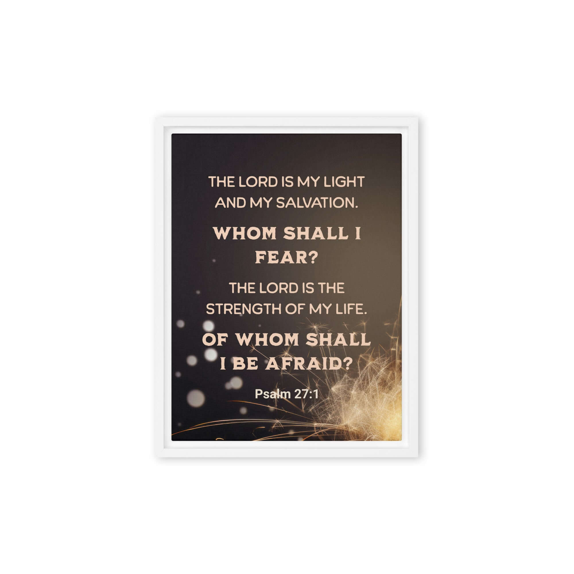 Psalm 27:1 Bible Verse, The LORD is My Light Framed Canvas Print Wall Art White 12″×16″