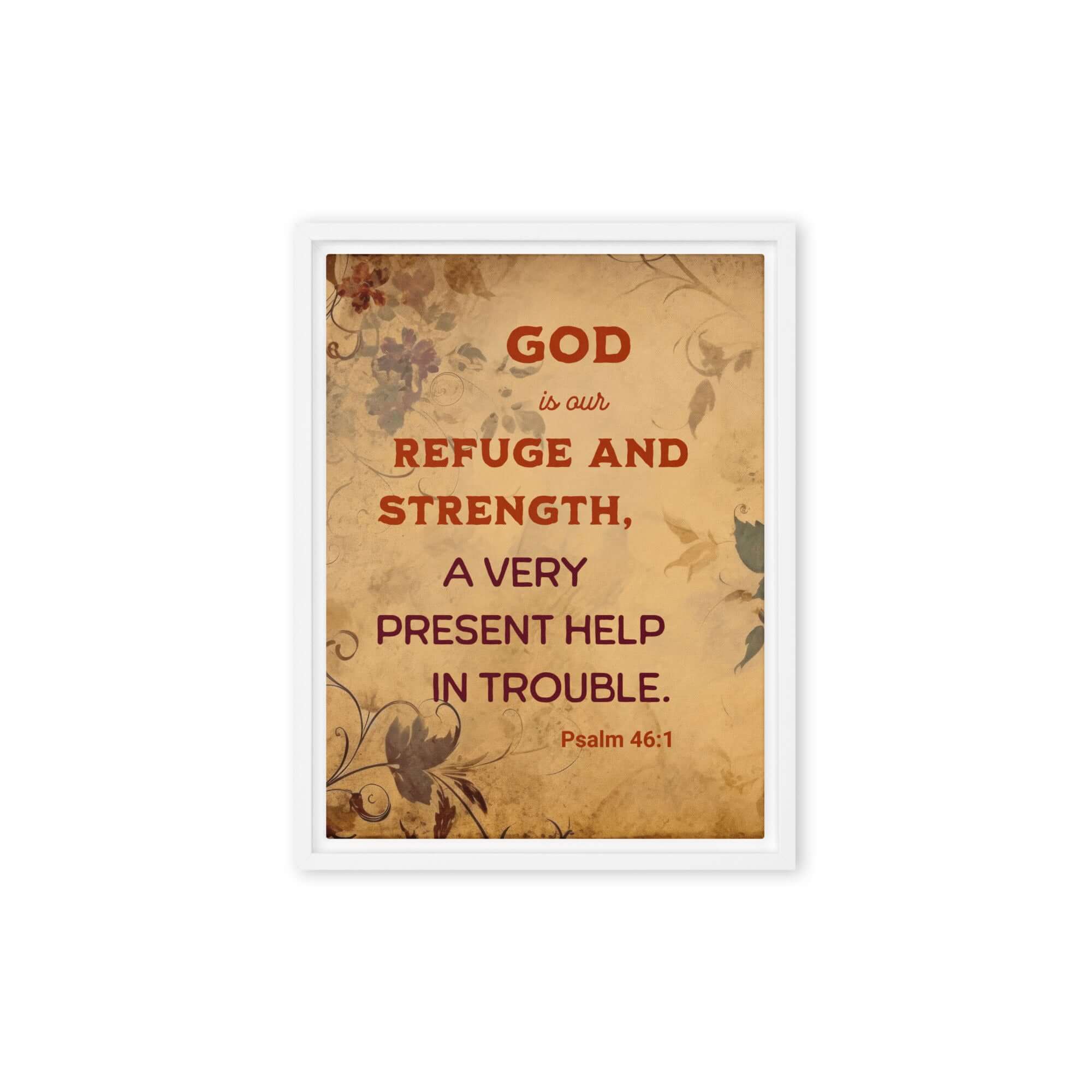Psalm 46:1 Bible Verse, God is Our Refuge Framed Canvas Print Wall Art White 12″×16″