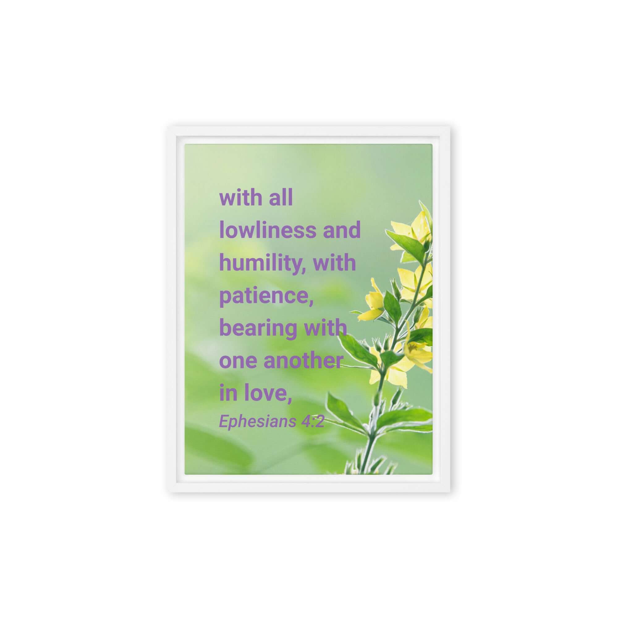 Ephesians 4:2 Bible Verse, one another in love Framed Canvas Print Wall Art White 12″×16″
