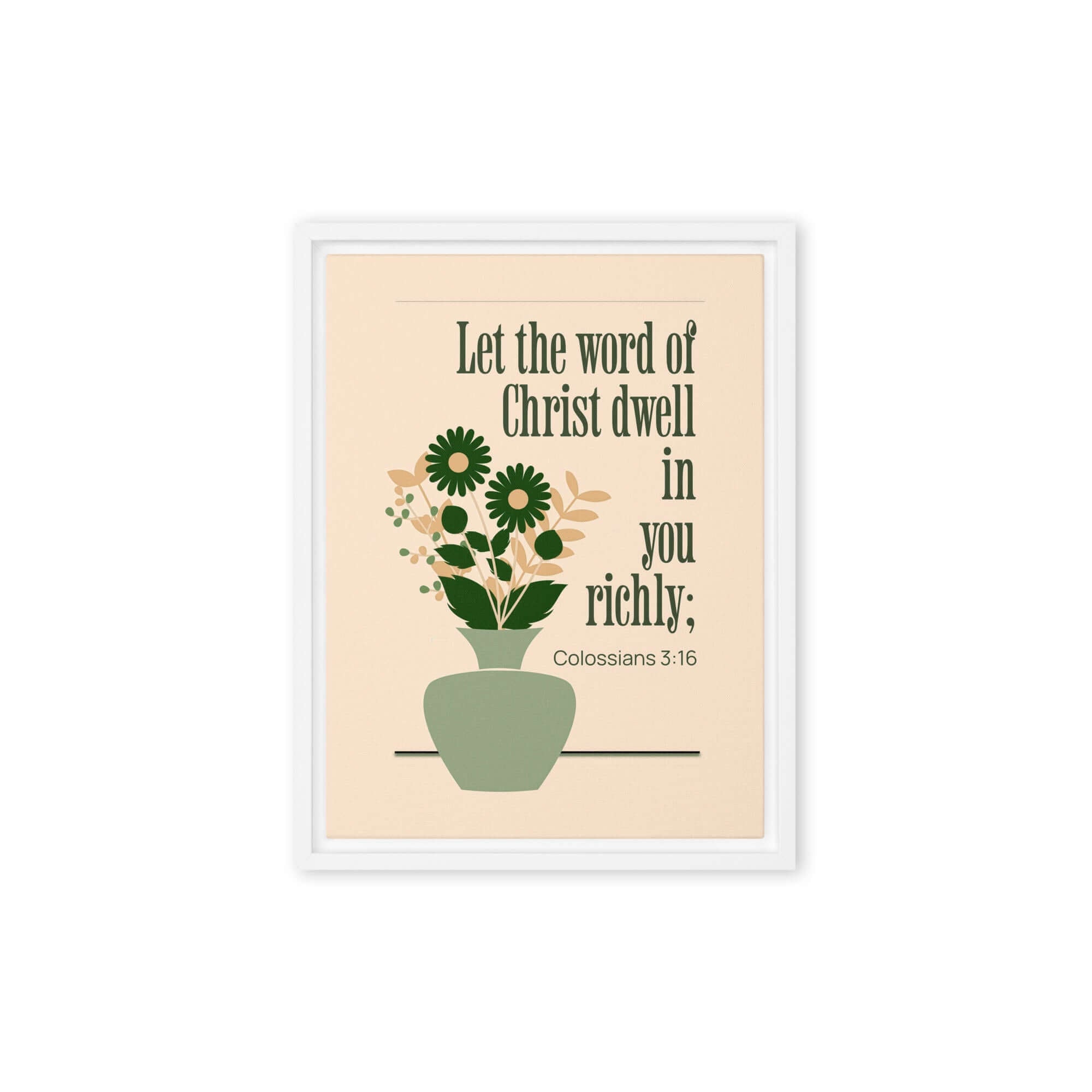 Colossians 3:16 Bible Verse, word of Christ Framed Canvas Print Wall Art White 12″×16″