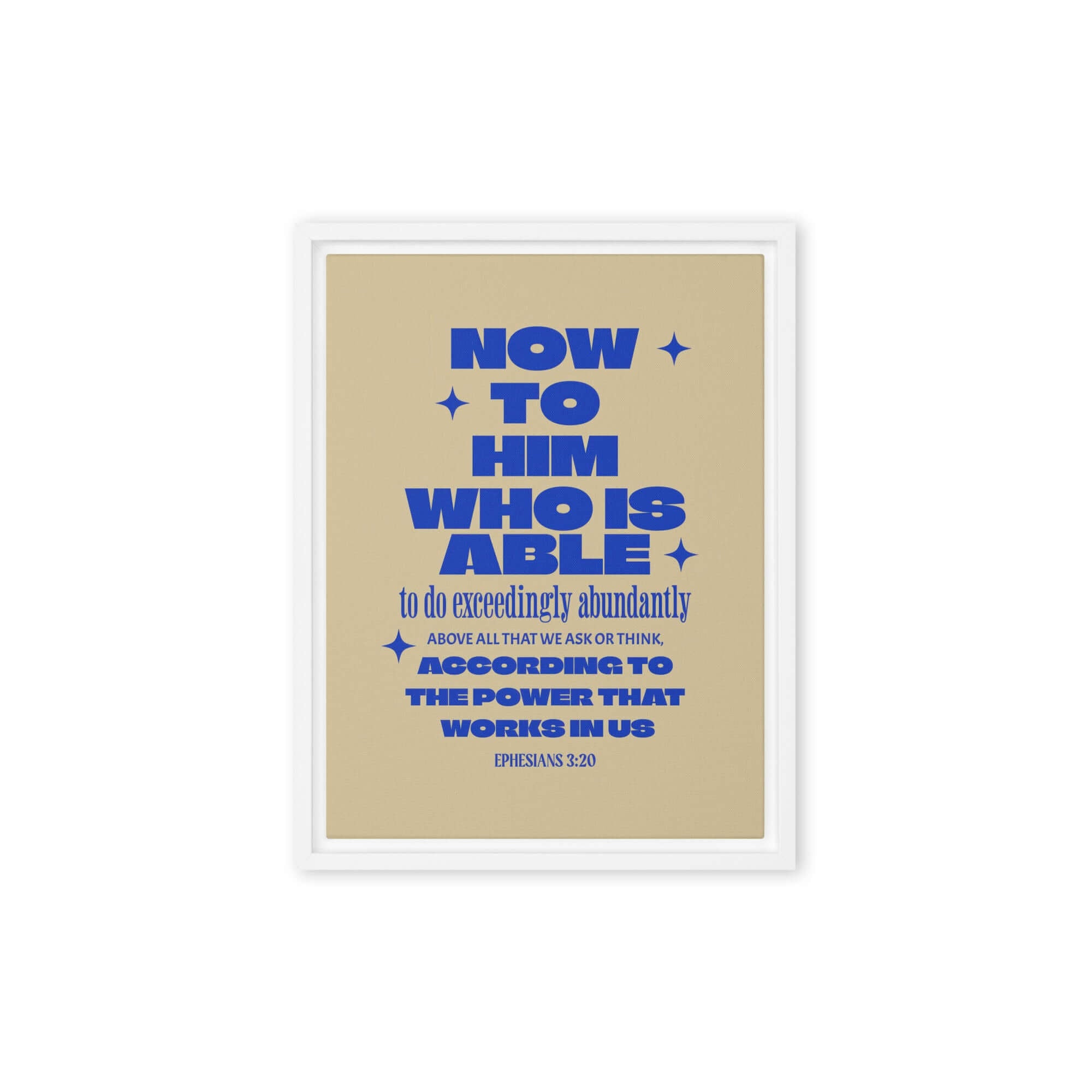 Ephesians 3:20 Bible Verse, power in us Framed Canvas Print Wall Art White 12″×16″