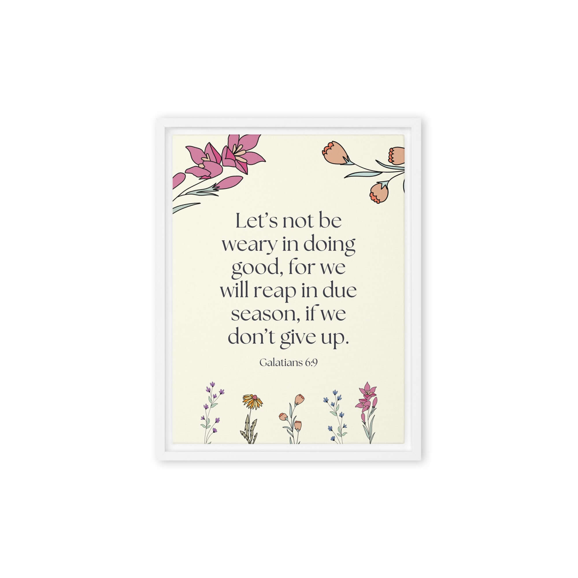 Galatians 6:9 Bible Verse, in doing good Framed Canvas Print Wall Art White 12″×16″