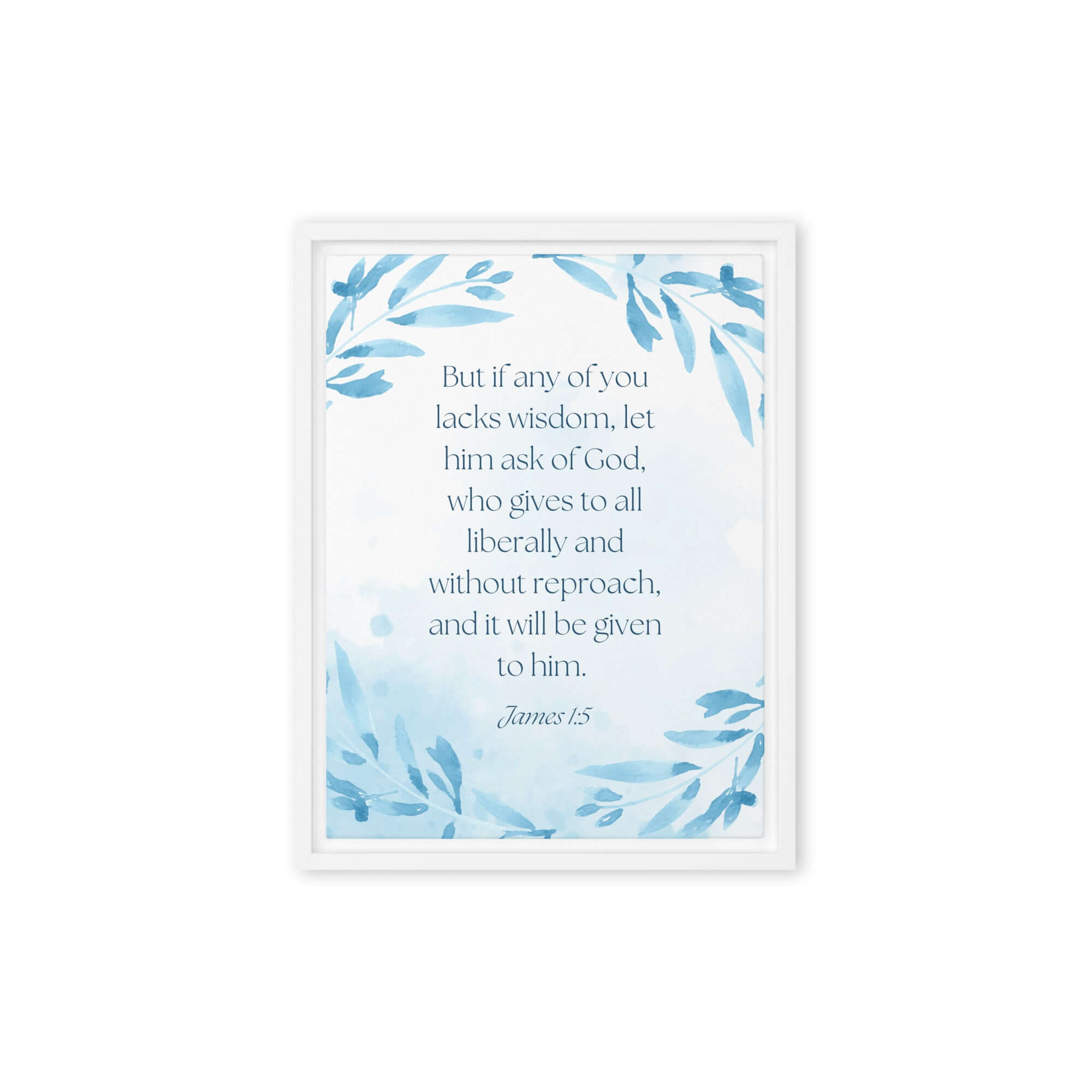 James 1:5 Bible Verse, lacks wisdom Framed Canvas Print Wall Art White 12″×16″