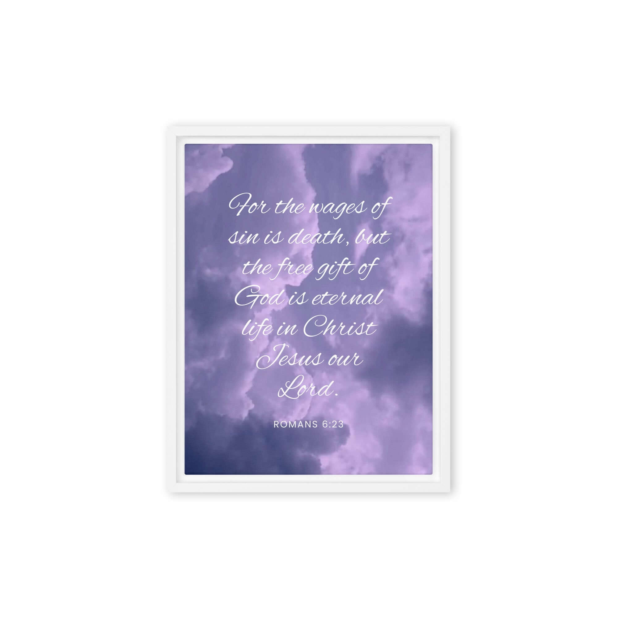 Romans 6:23 Bible Verse, free gift Framed Canvas Print Wall Art White 12″×16″