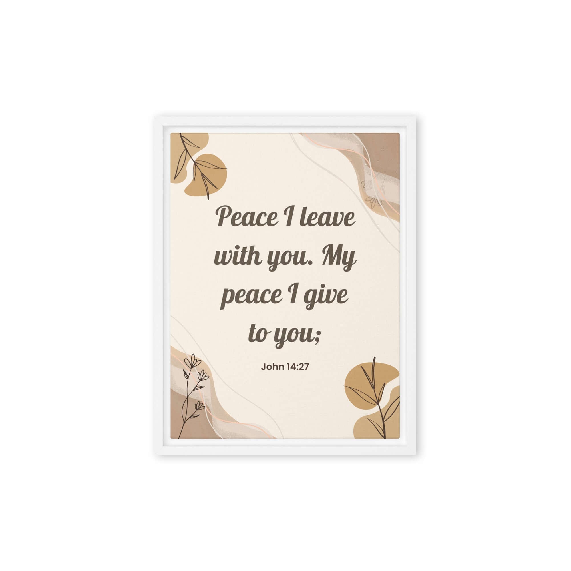 John 14:27 Bible Verse, Peace I Framed Canvas Print Wall Art White 12″×16″