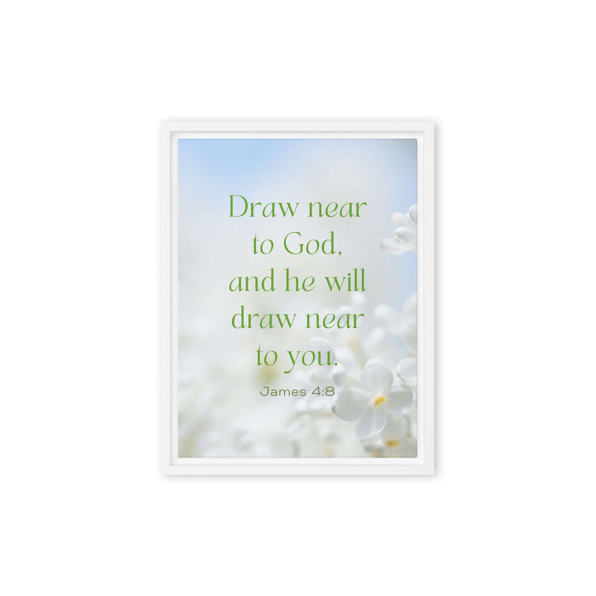 James 4:8 Bible Verse, Draw near Framed Canvas Print Wall Art White 12″×16″