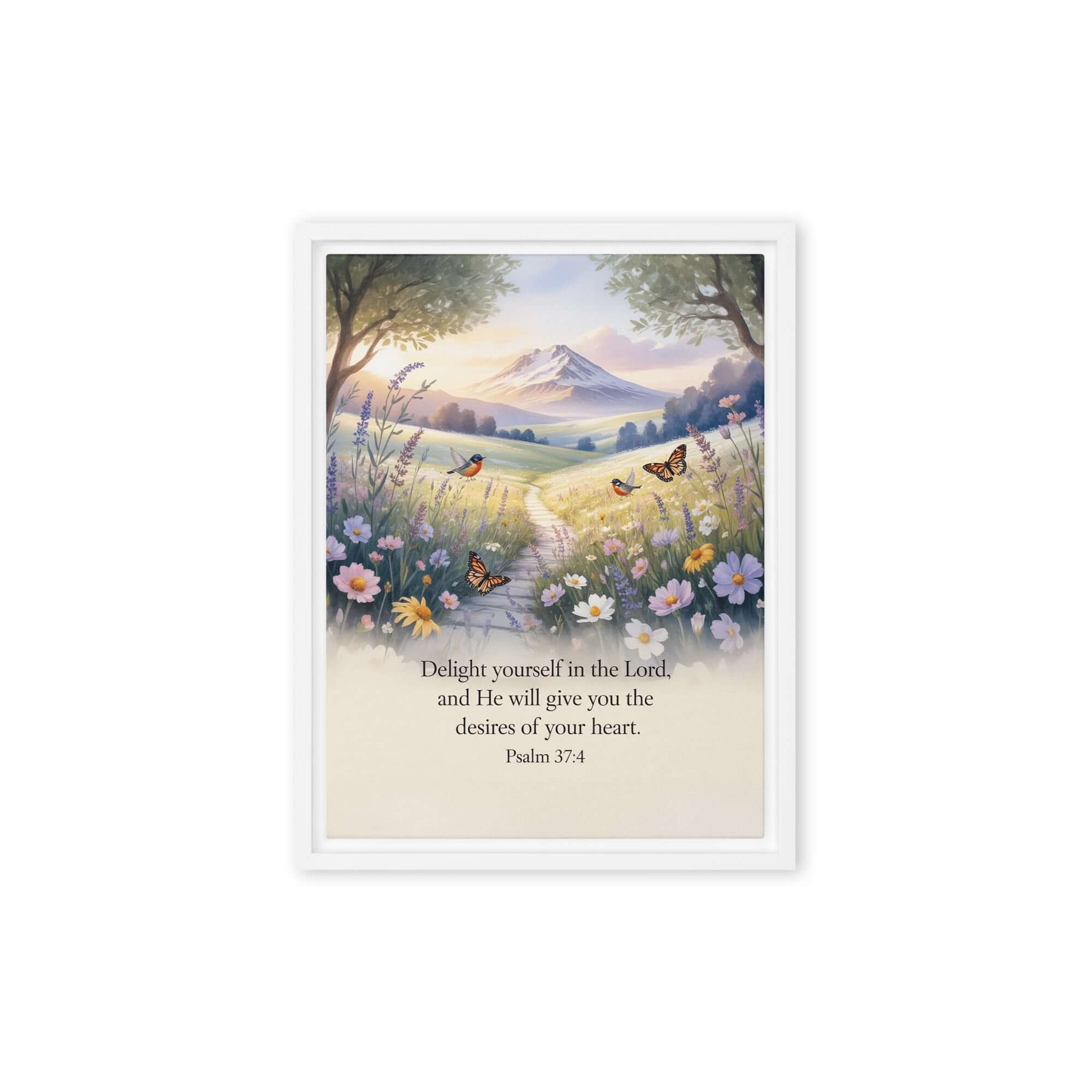 Psalm 37:4 Bible Verse, Delight Framed Canvas White 12″×16″