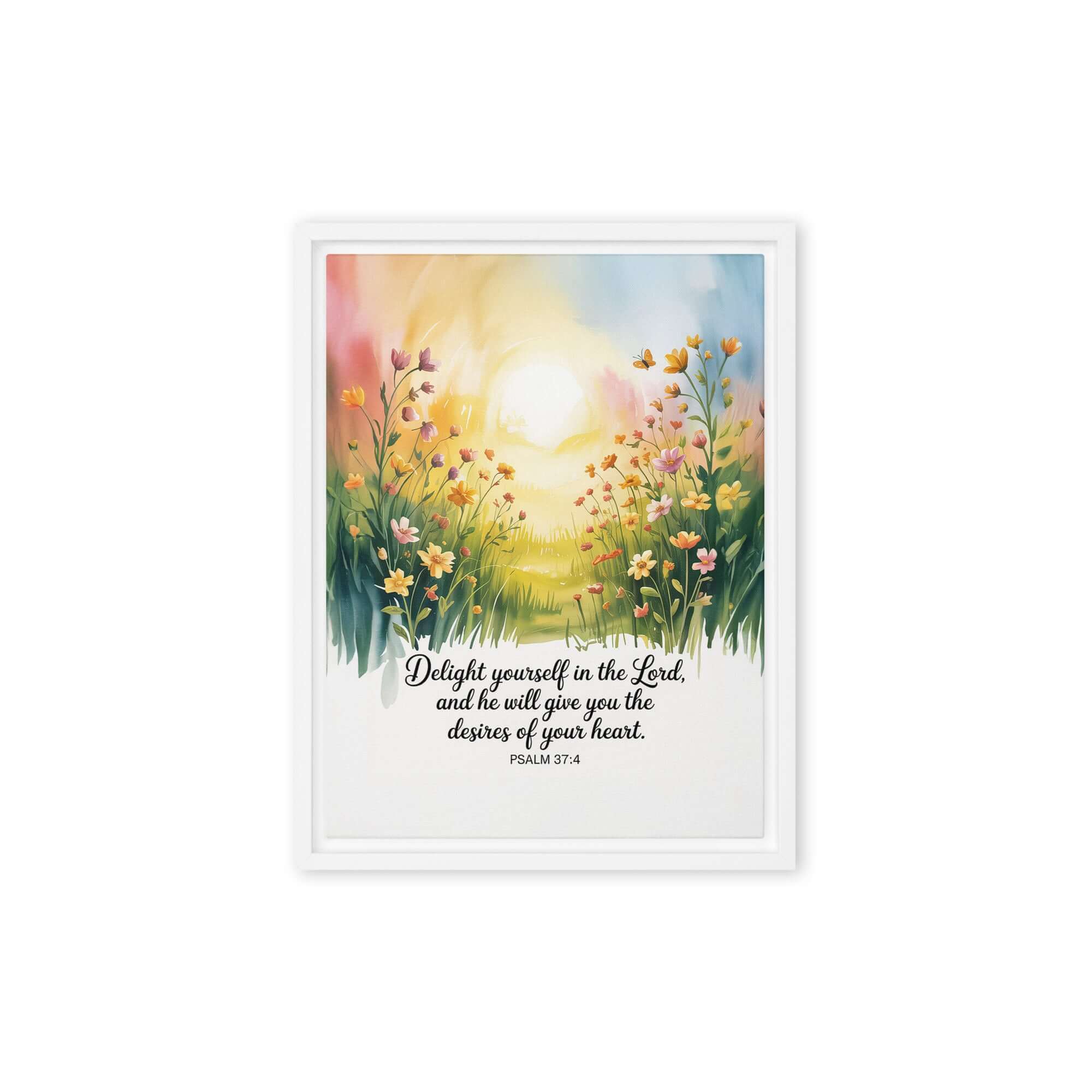 Psalm 37:4 Bible Verse, will give Framed Canvas White 12″×16″
