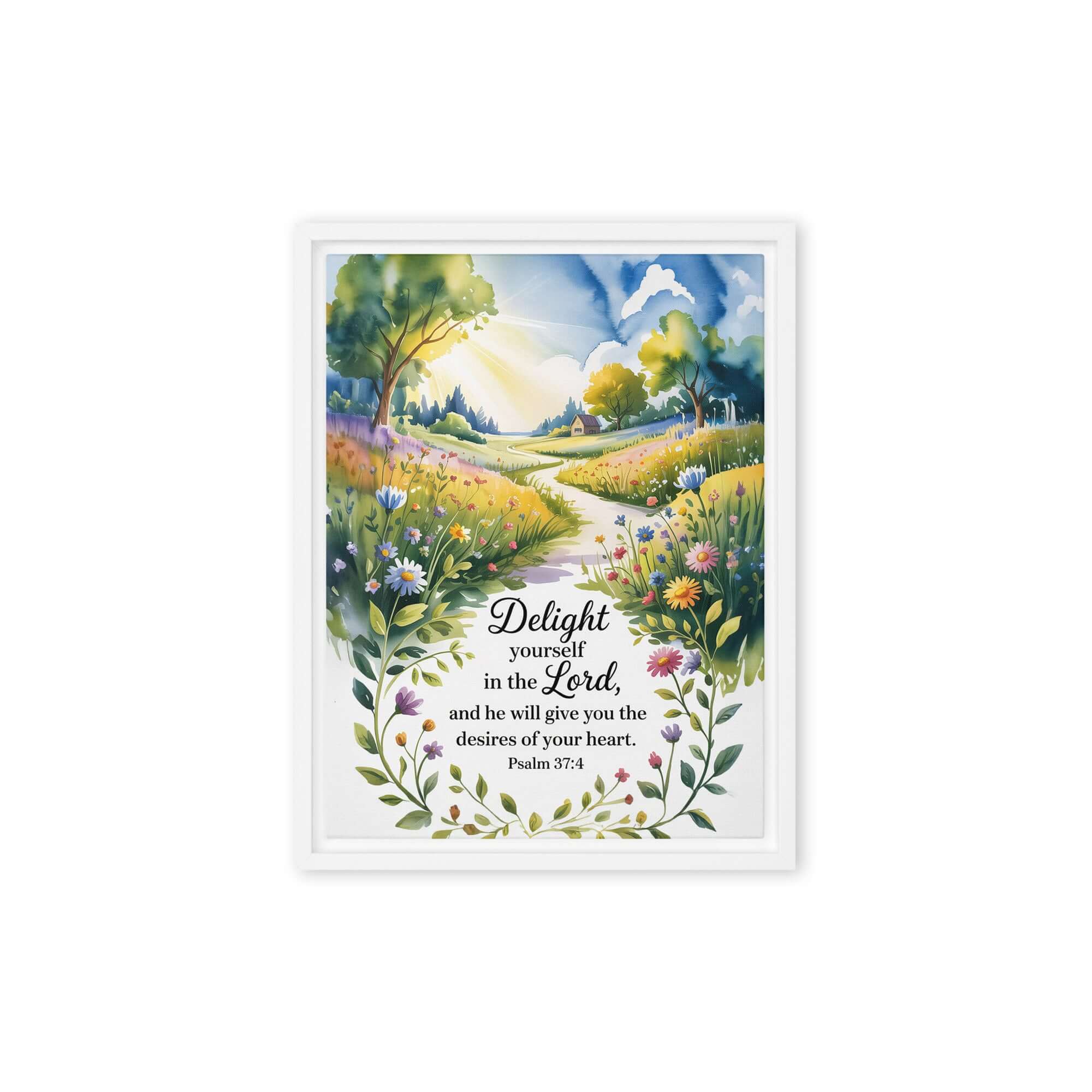 Psalm 37:4 Bible Verse, desires Framed Canvas White 12″×16″