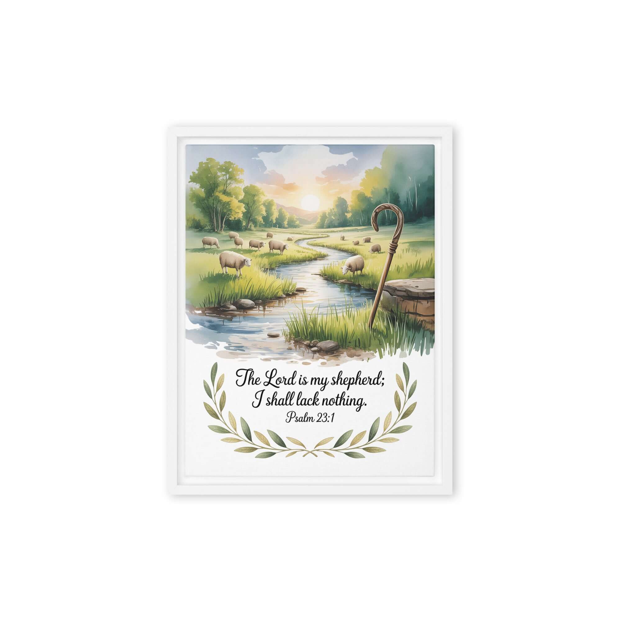 Psalm 23:1 Bible Verse, is my Framed Canvas White 12″×16″